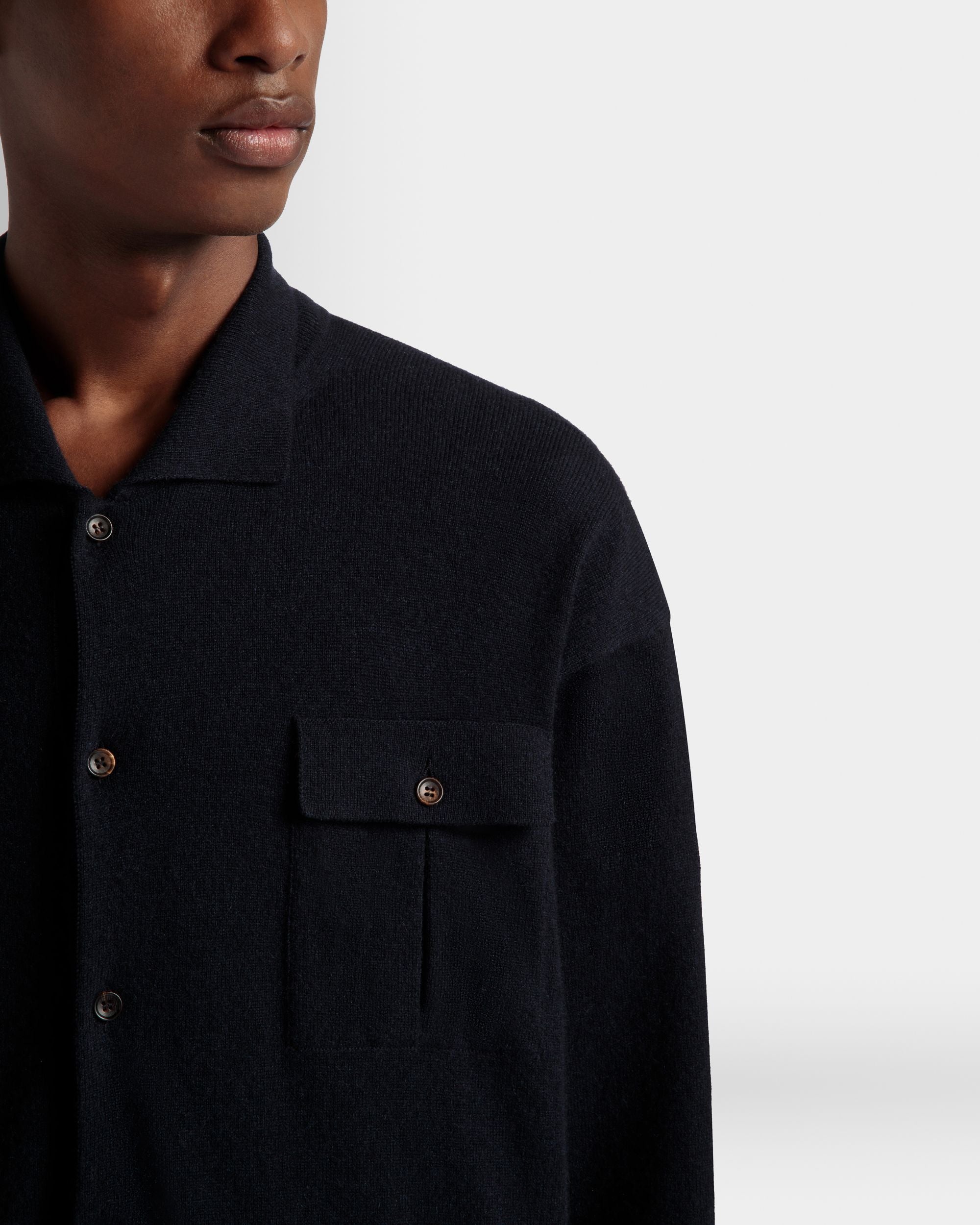 Long Sleeve Shirt With Logo In Navy Blue Cashmere - Men's - Bally - 03