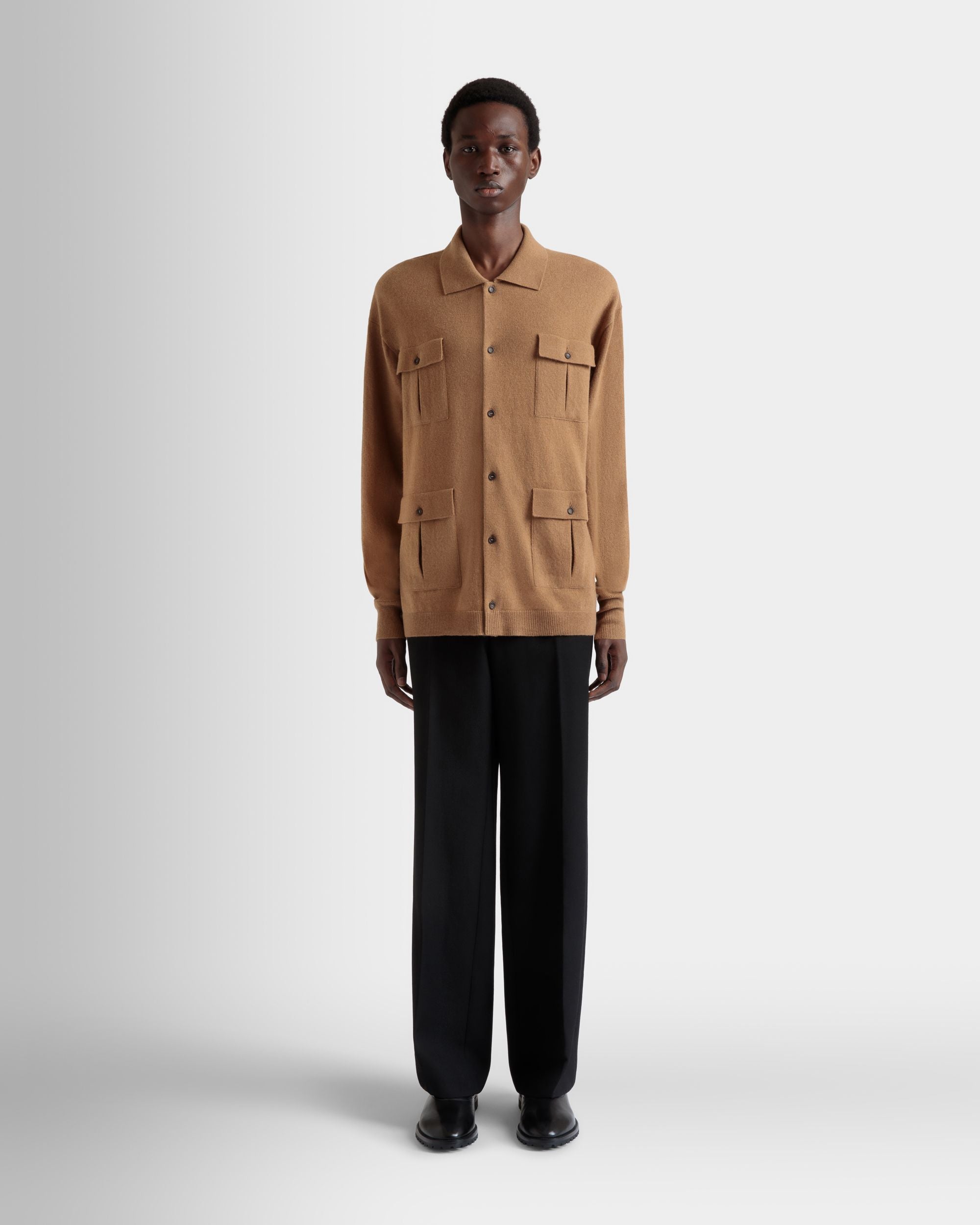 Camisa De Manga Larga De Cachemira Marrón Con Logo - Hombre - Bally - 02