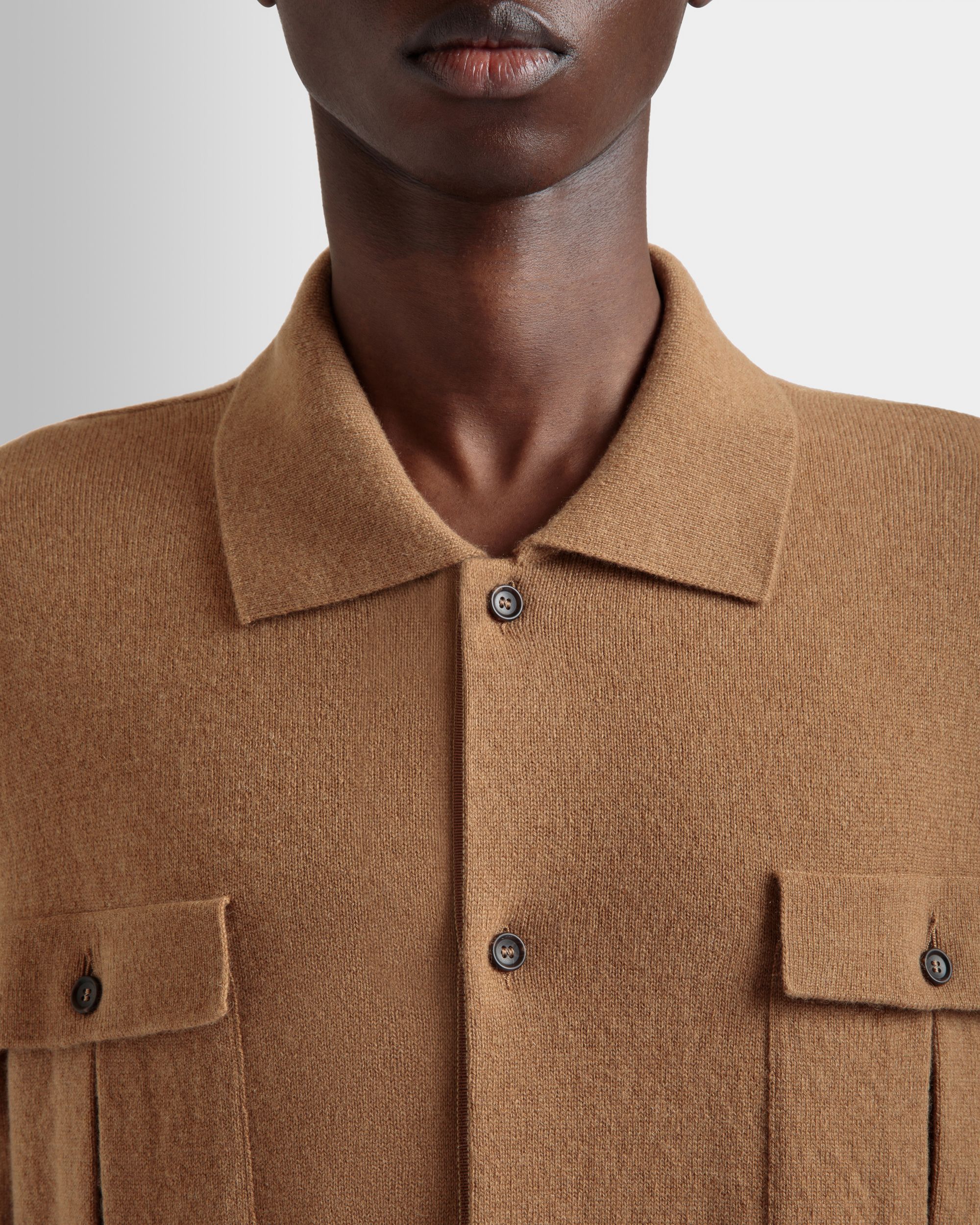 Camisa De Manga Larga De Cachemira Marrón Con Logo - Hombre - Bally - 03