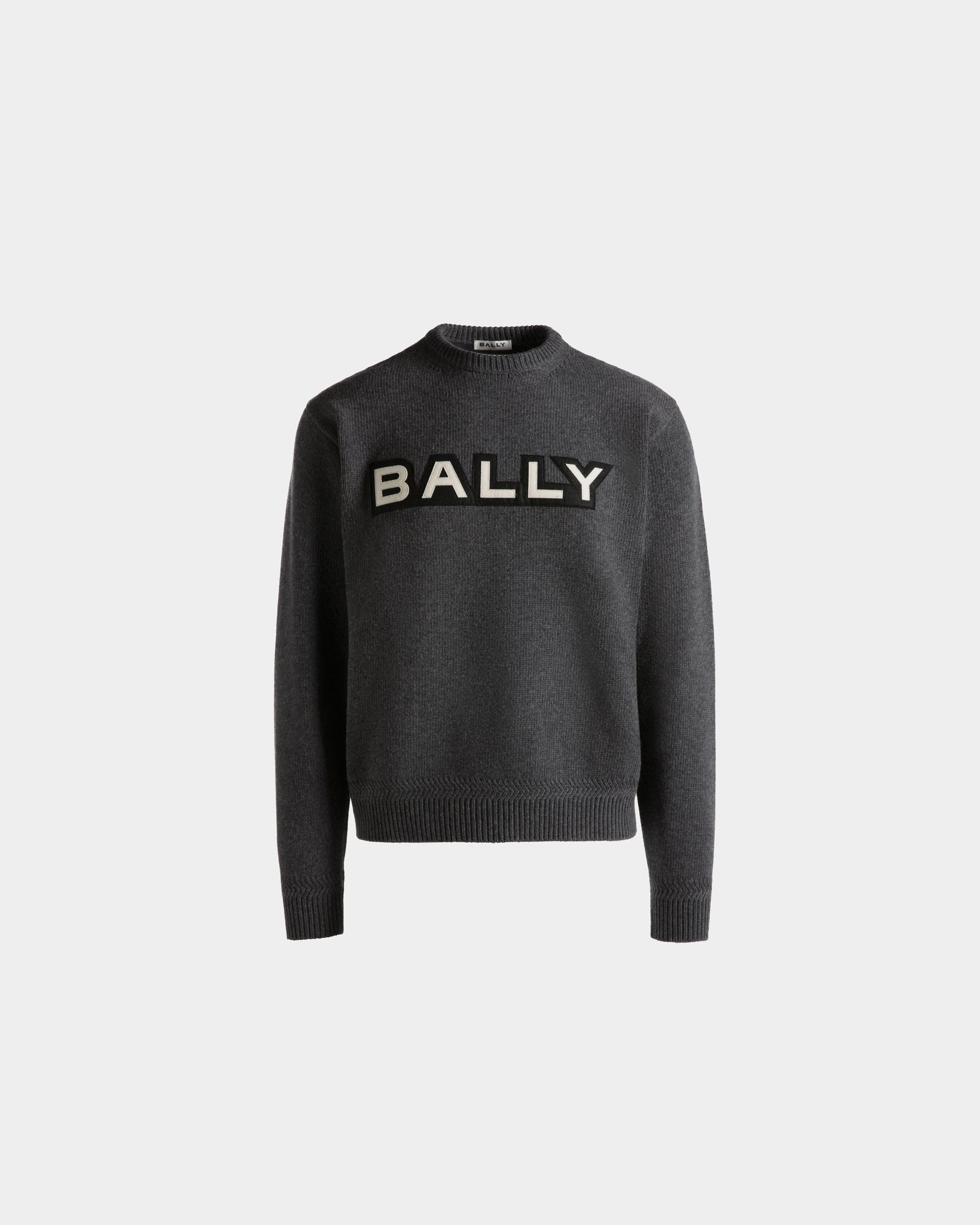 Jersey De Cuello Redondo Con Logotipo De Lana Gris Oscuro - Hombre - Bally - 01