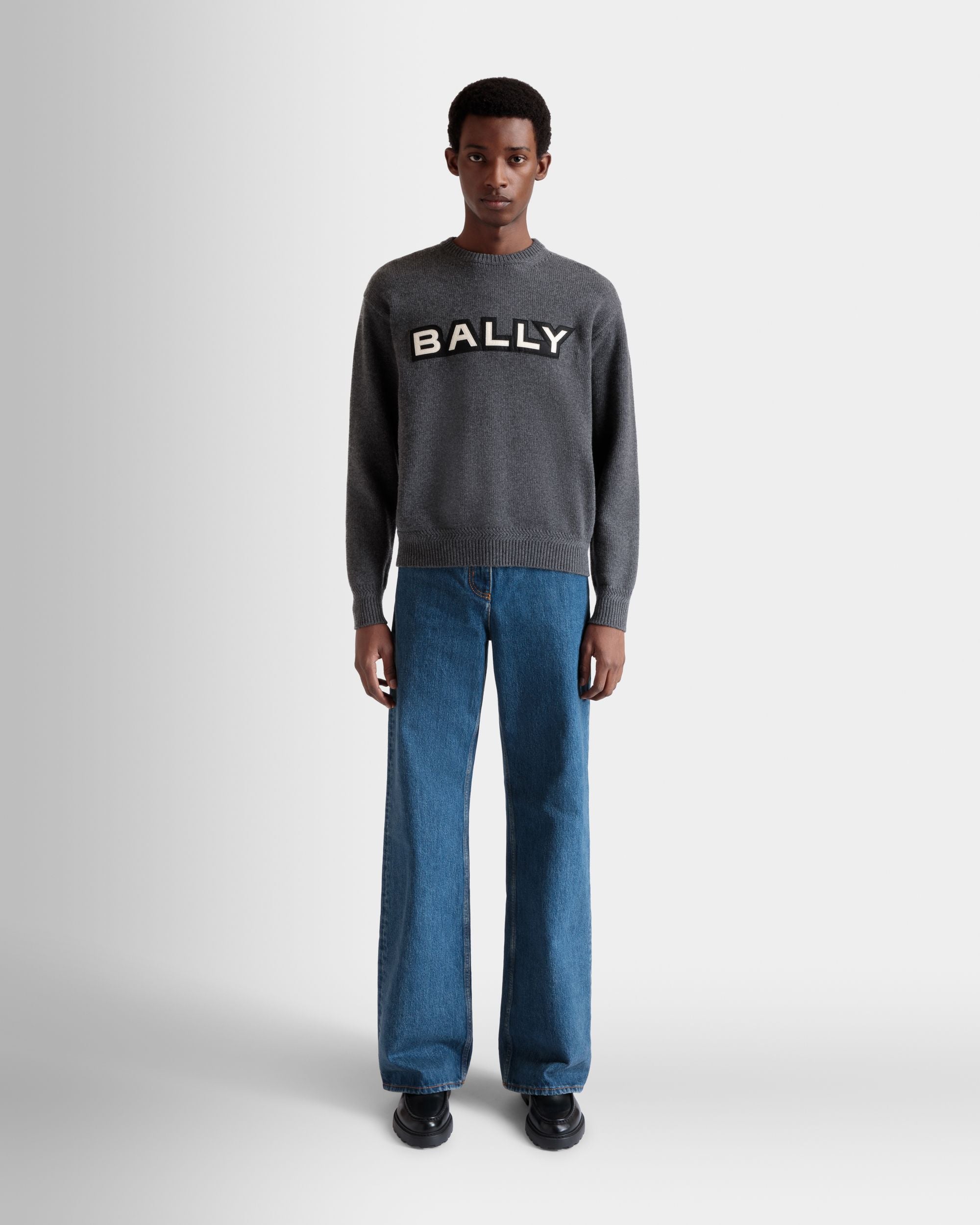 Jersey De Cuello Redondo Con Logotipo De Lana Gris Oscuro - Hombre - Bally - 02