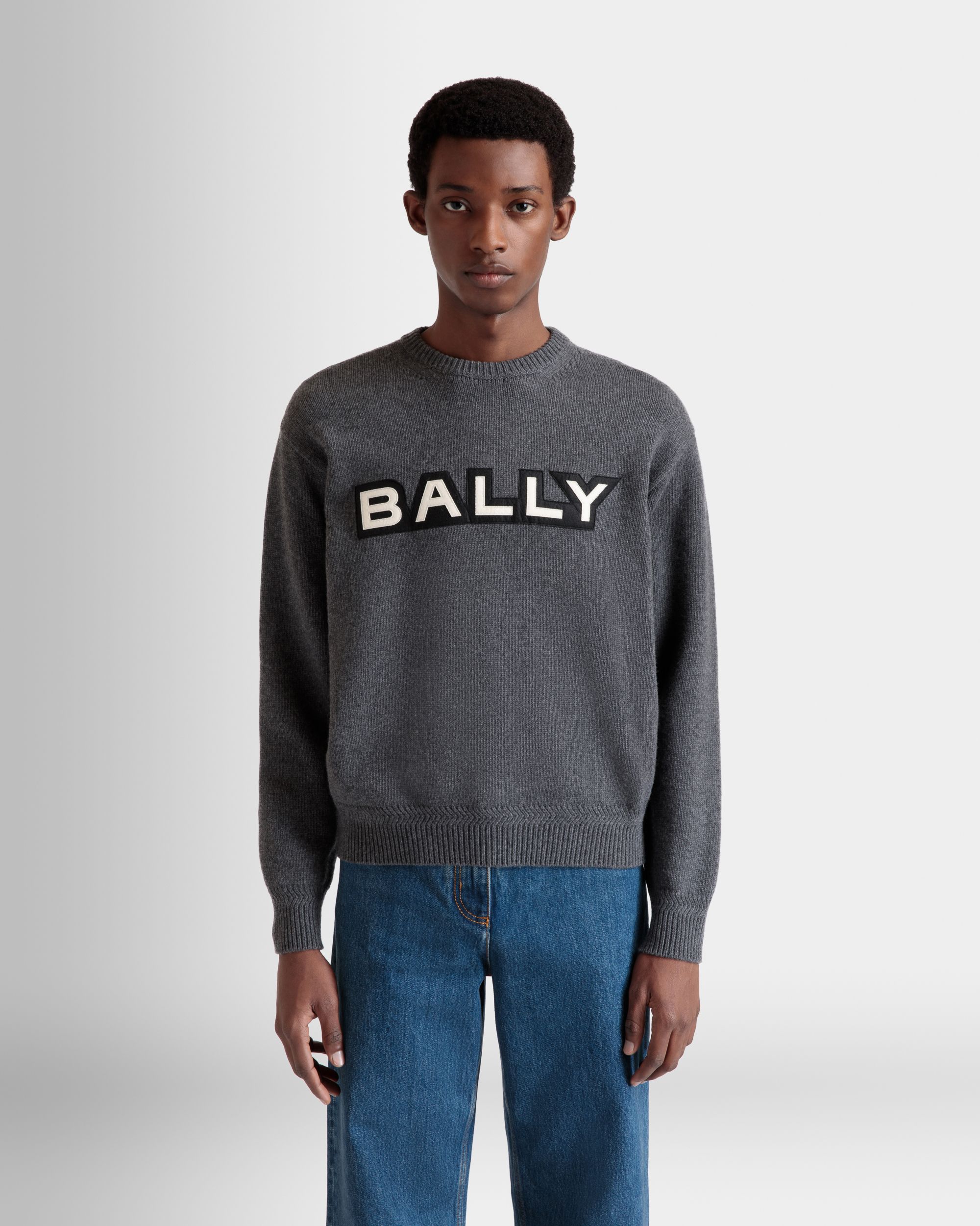 Jersey De Cuello Redondo Con Logotipo De Lana Gris Oscuro - Hombre - Bally - 03