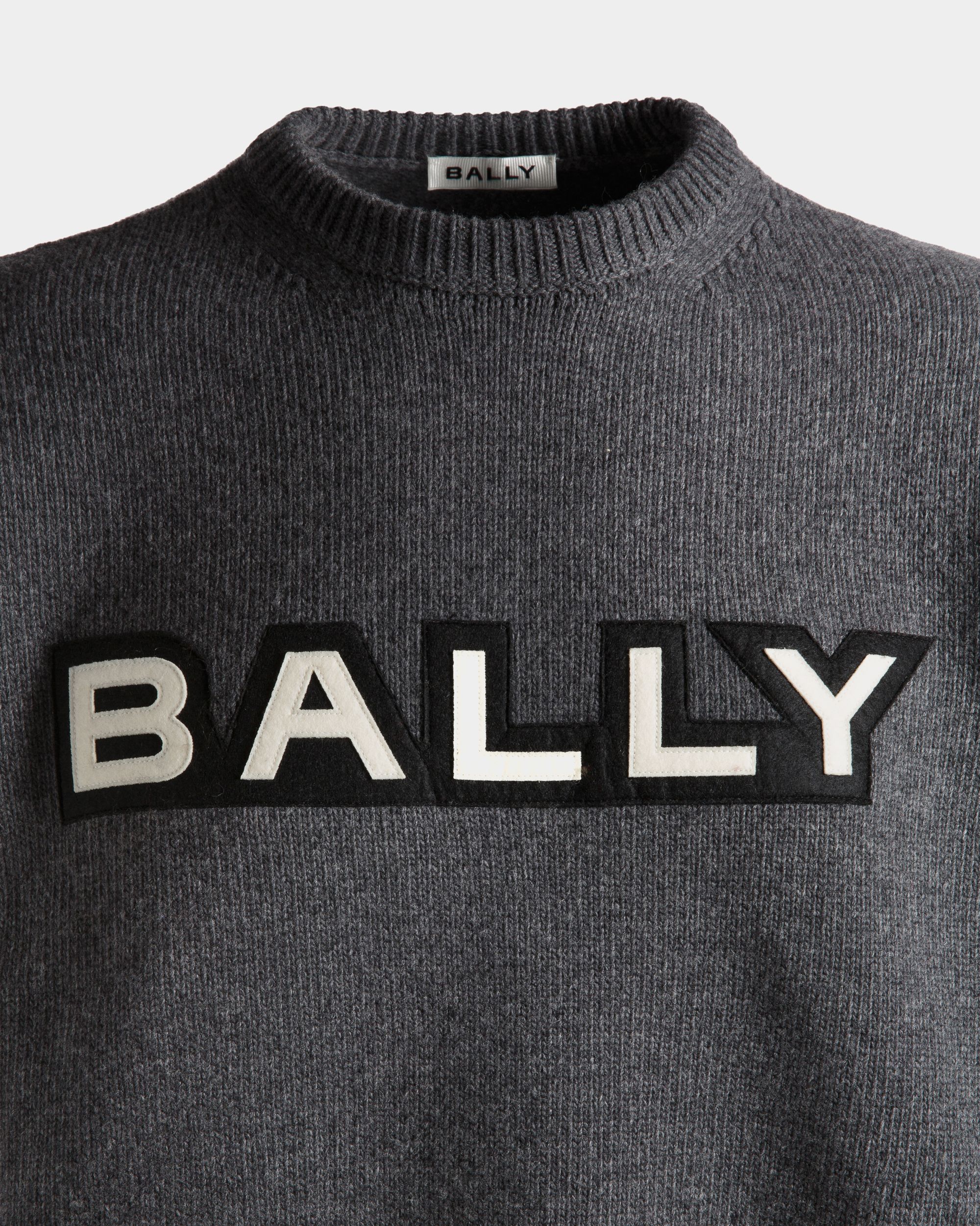 Jersey De Cuello Redondo Con Logotipo De Lana Gris Oscuro - Hombre - Bally - 05