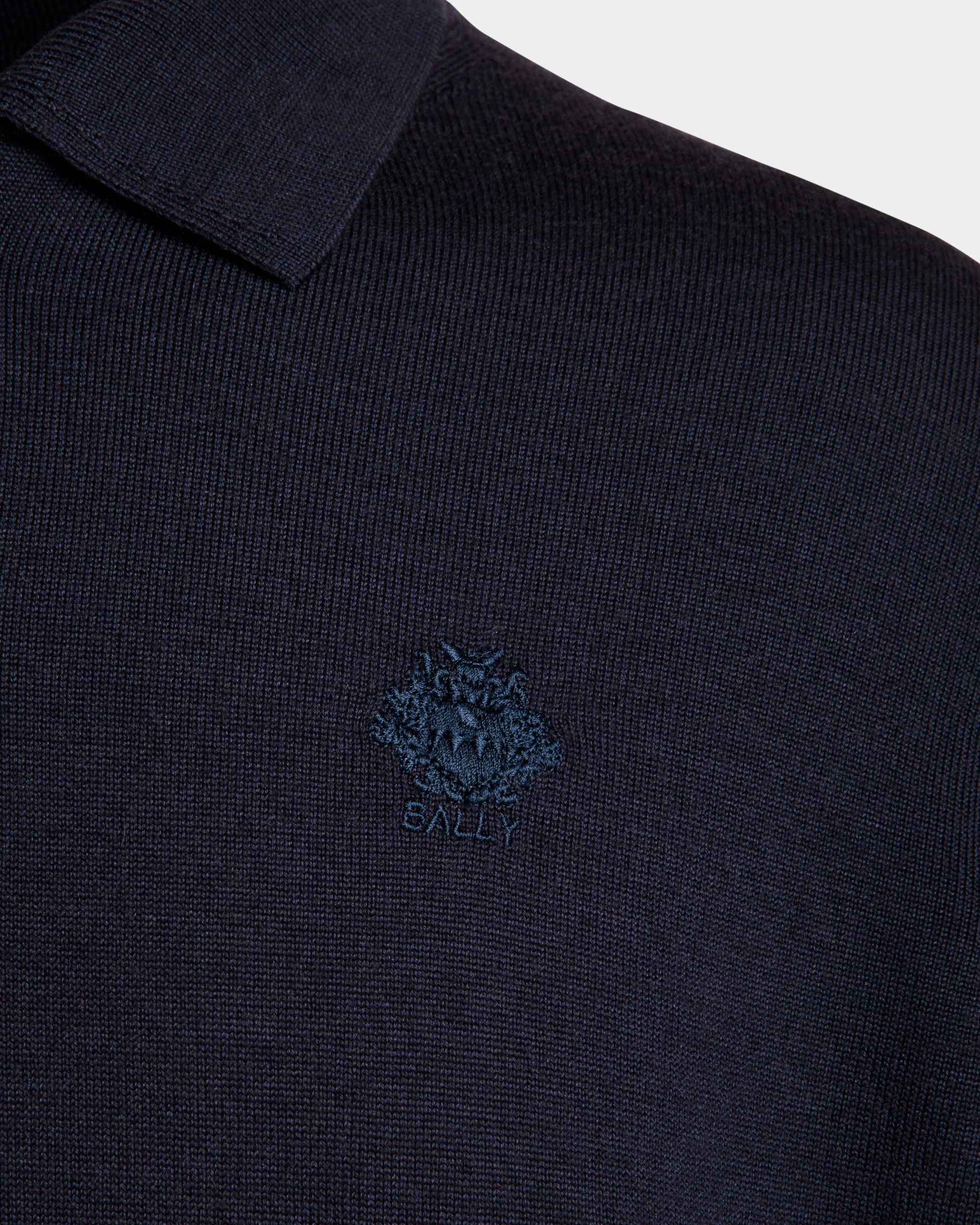 Long Sleeve Polo With Bally Crest Logo in Navy Blue Cashmere Blend - Men's - Bally - 04