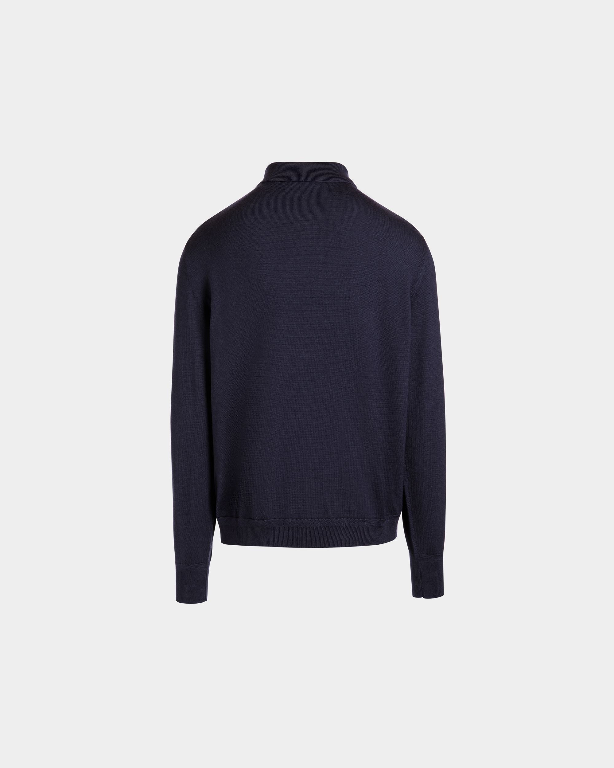 Long Sleeve Polo With Bally Crest Logo in Navy Blue Cashmere Blend - Men's - Bally - 07