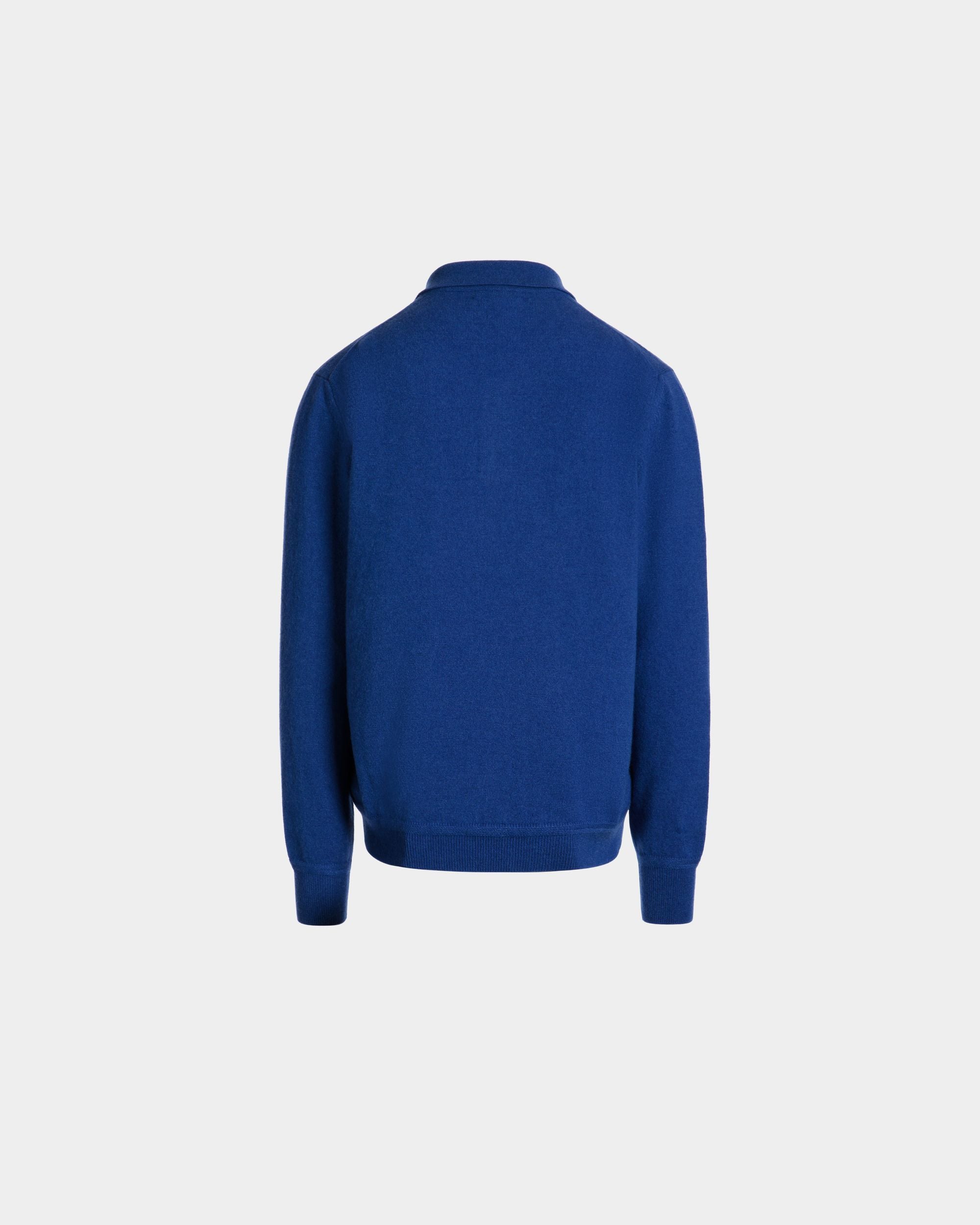 Long Sleeve Polo Shirt With a Bally Crest in Blue Cashmere Blend - Hombre - Bally - 03