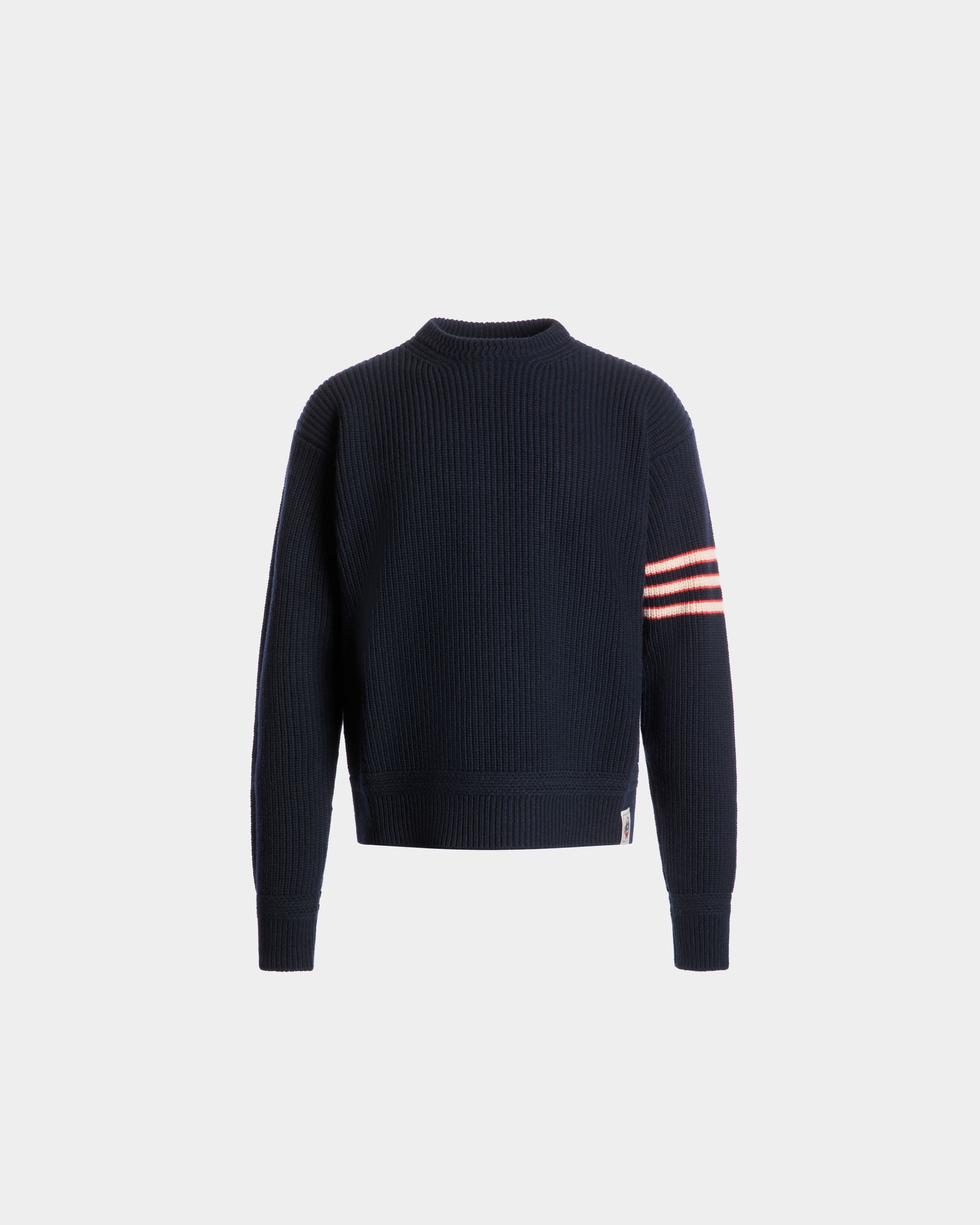 Jersey De Cuello Redondo De Lana Navy Blue Con Logo Bally Crest - Hombre - Bally - 01