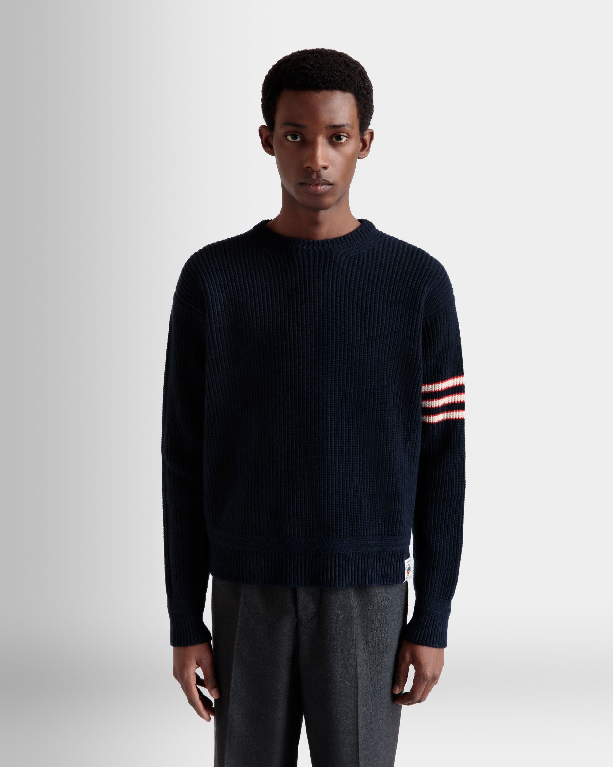 Jersey De Cuello Redondo De Lana Navy Blue Con Logo Bally Crest - Hombre - Bally - 03