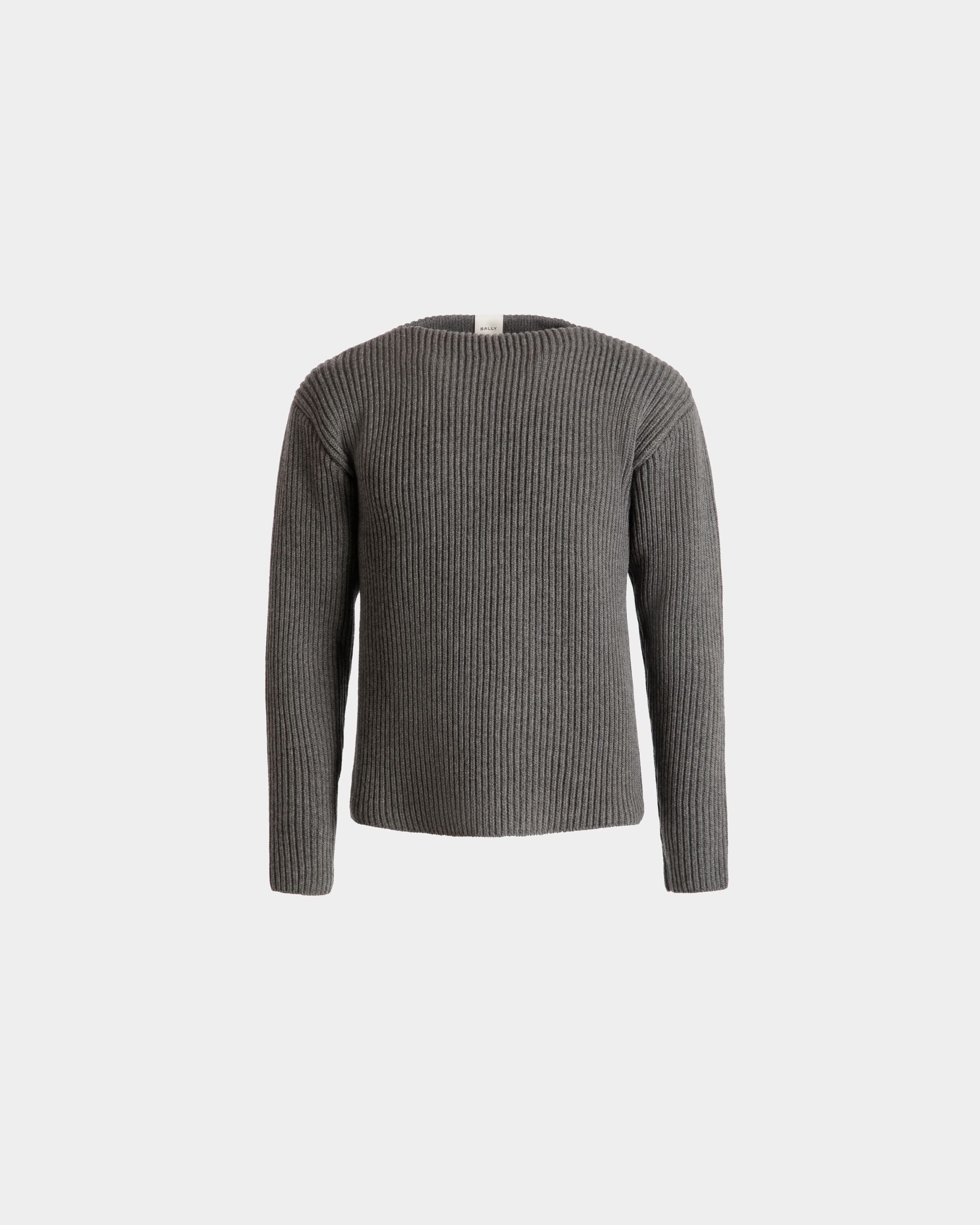 Jersey De Cuello Redondo Con Escudo Bally Crest De Lana Gris Oscuro - Hombre - Bally - 01