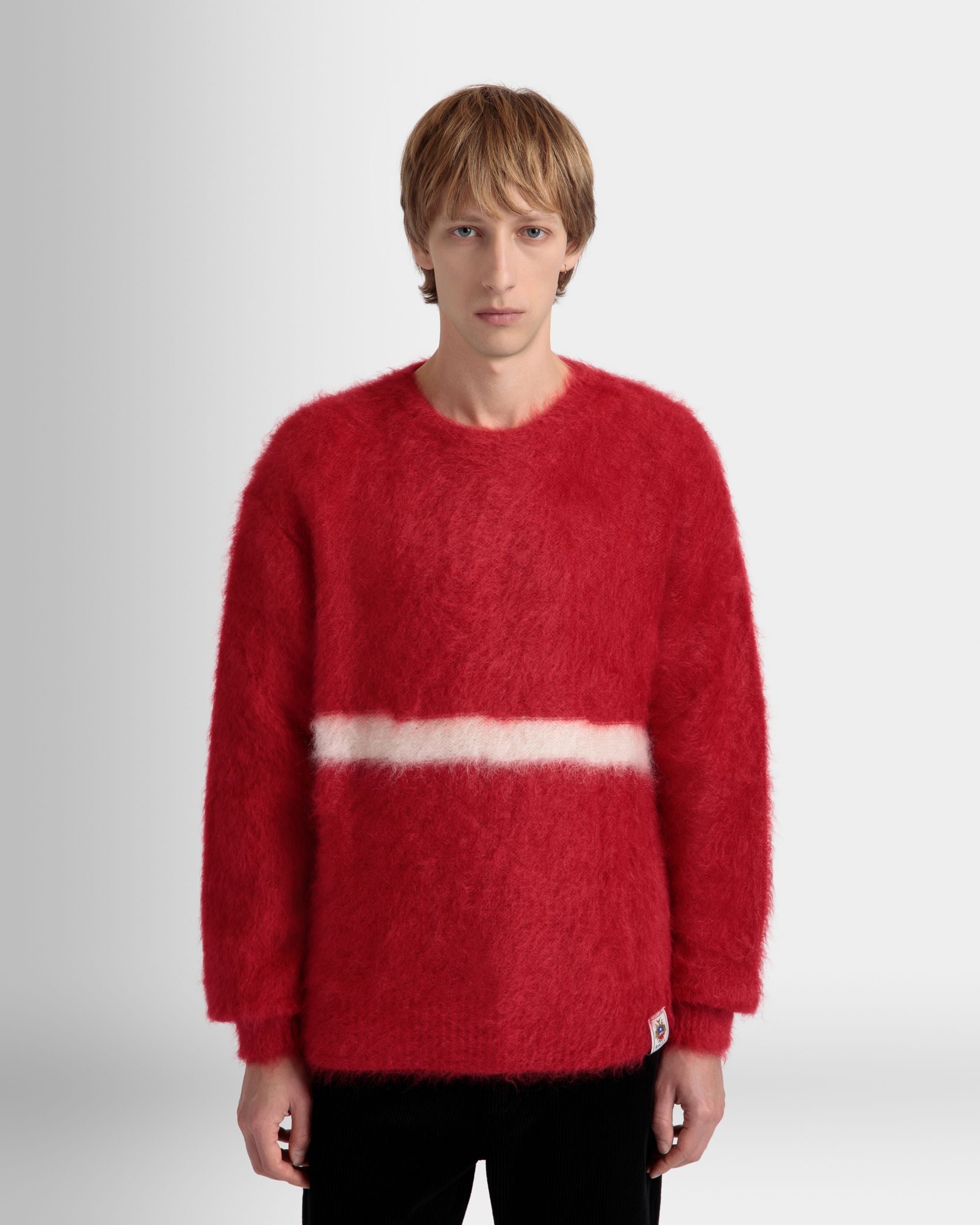 Jersey De Cuello Redondo De Mohair Y Seda Color Rojo - Hombre - Bally - 03
