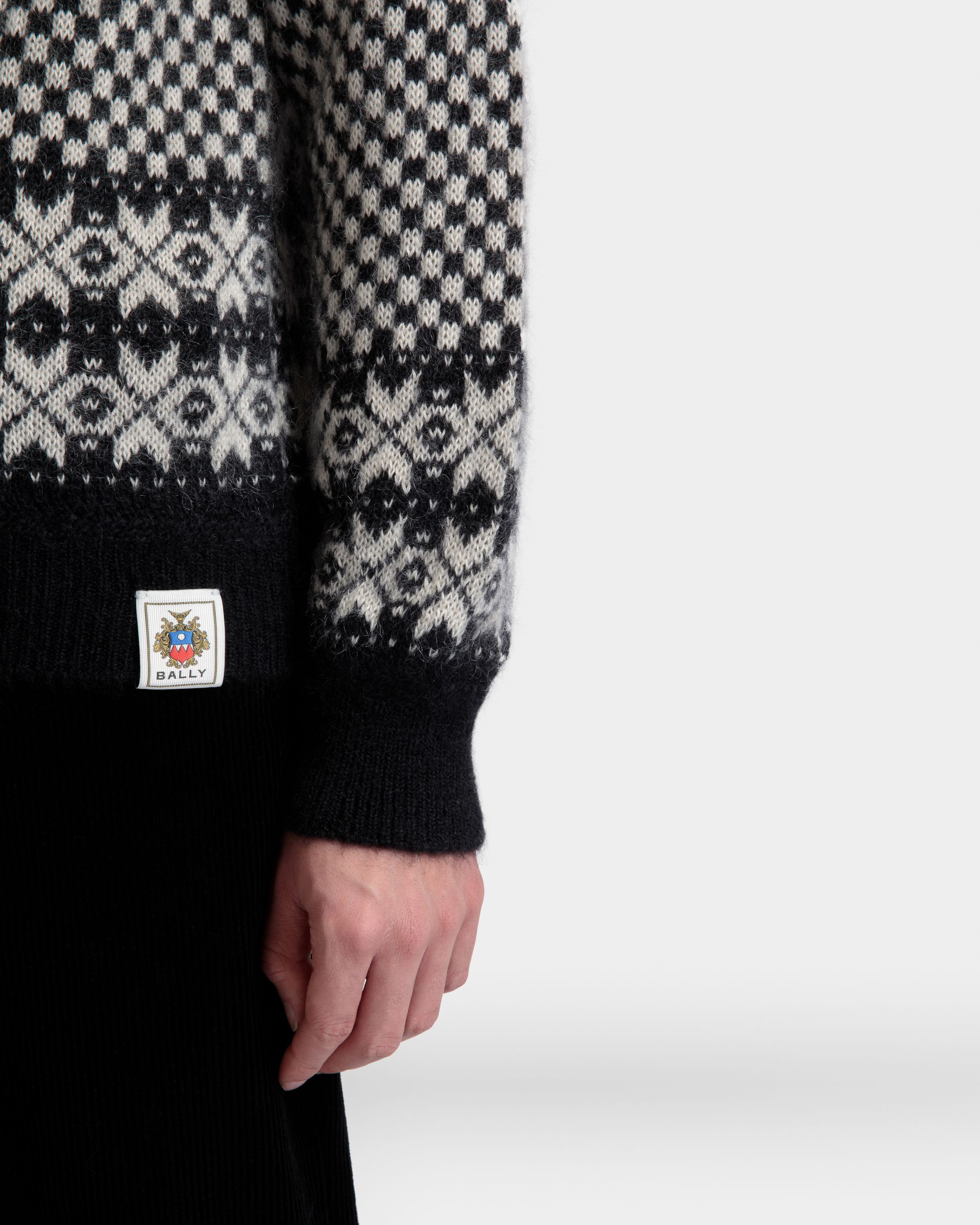 Crewneck Sweater In Black And White Mohair And Silk - Men's - Bally - 08