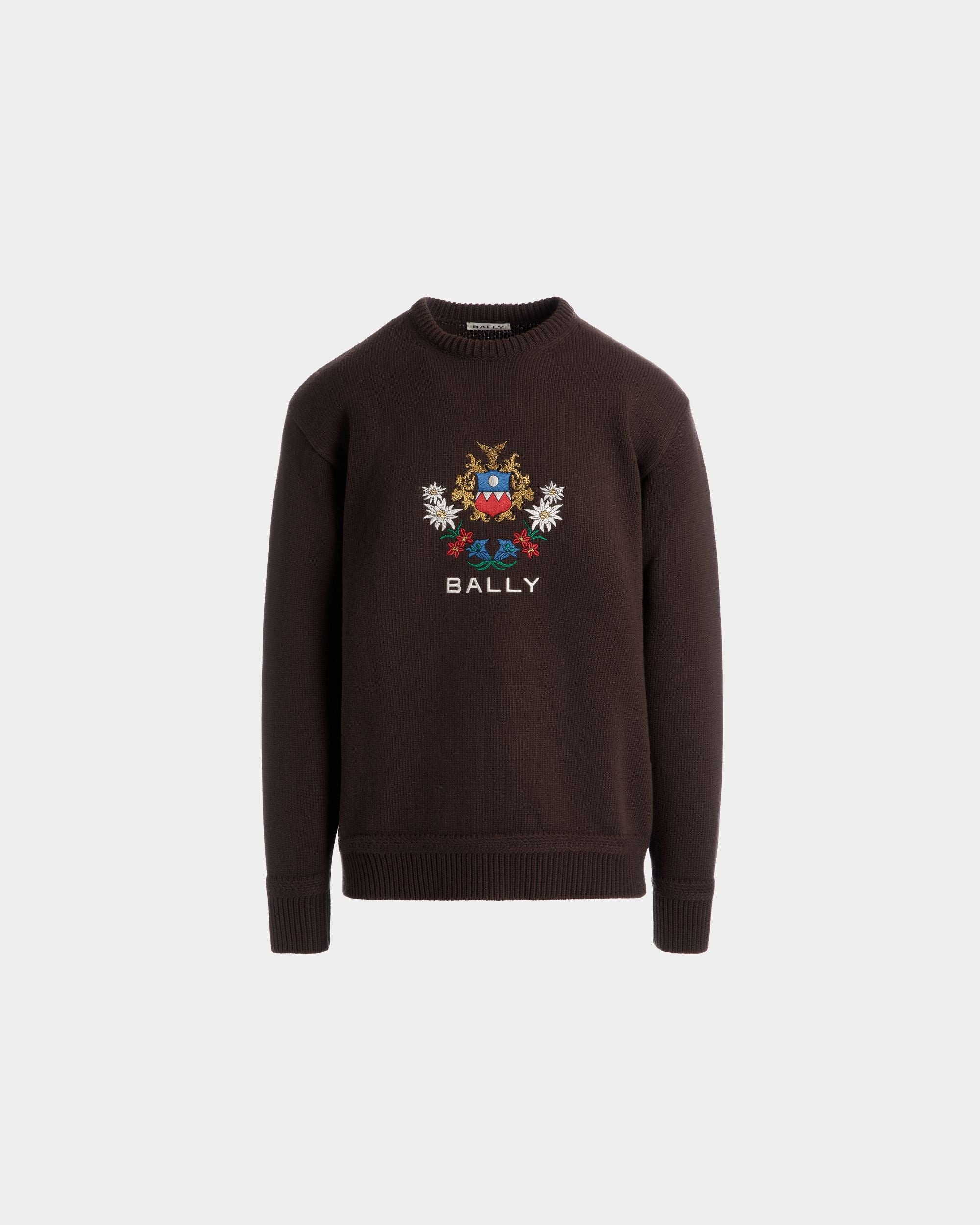 Jersey De Cuello Redondo De La Cápsula Winter De Lana Ébano Con Alpine Flowers - Hombre - Bally - 01