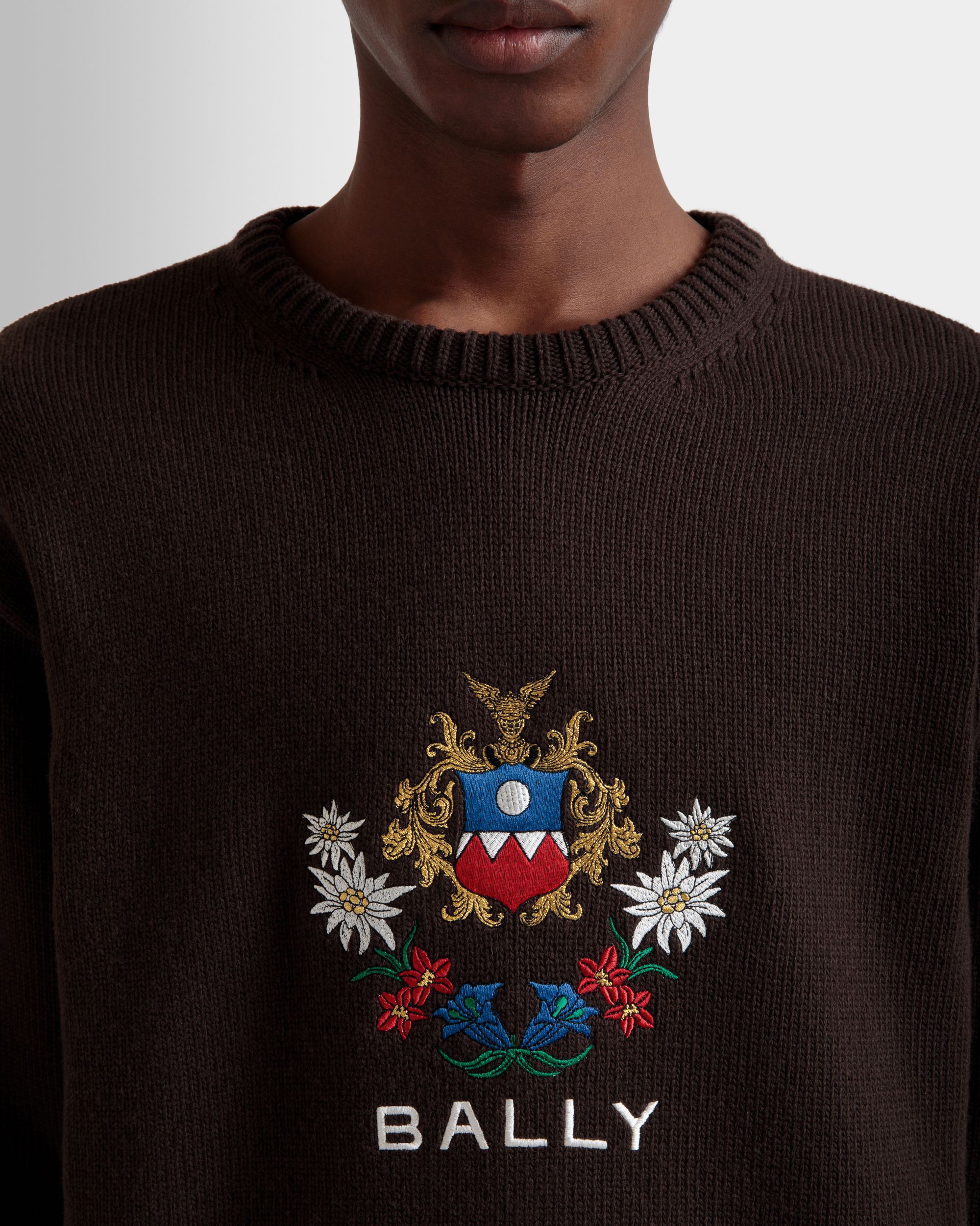 Jersey De Cuello Redondo De La Cápsula Winter De Lana Ébano Con Alpine Flowers - Hombre - Bally - 03
