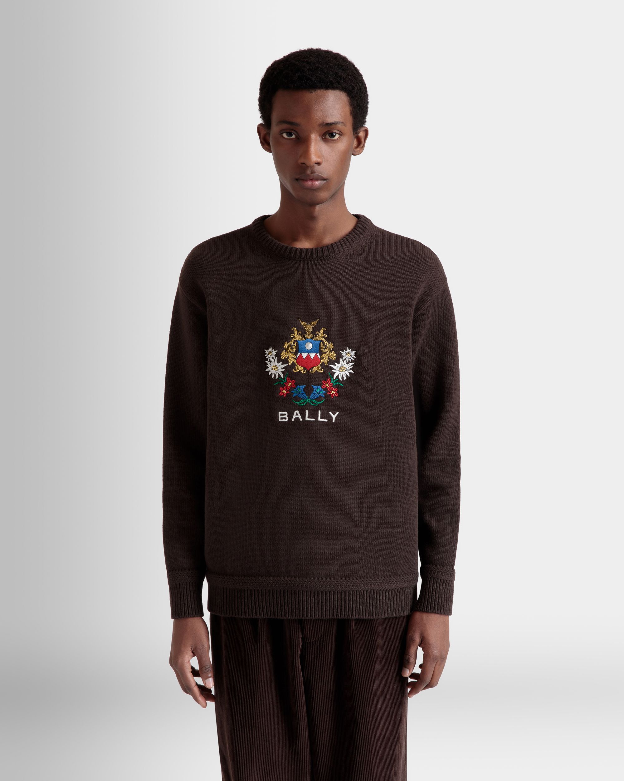 Jersey De Cuello Redondo De La Cápsula Winter De Lana Ébano Con Alpine Flowers - Hombre - Bally - 08