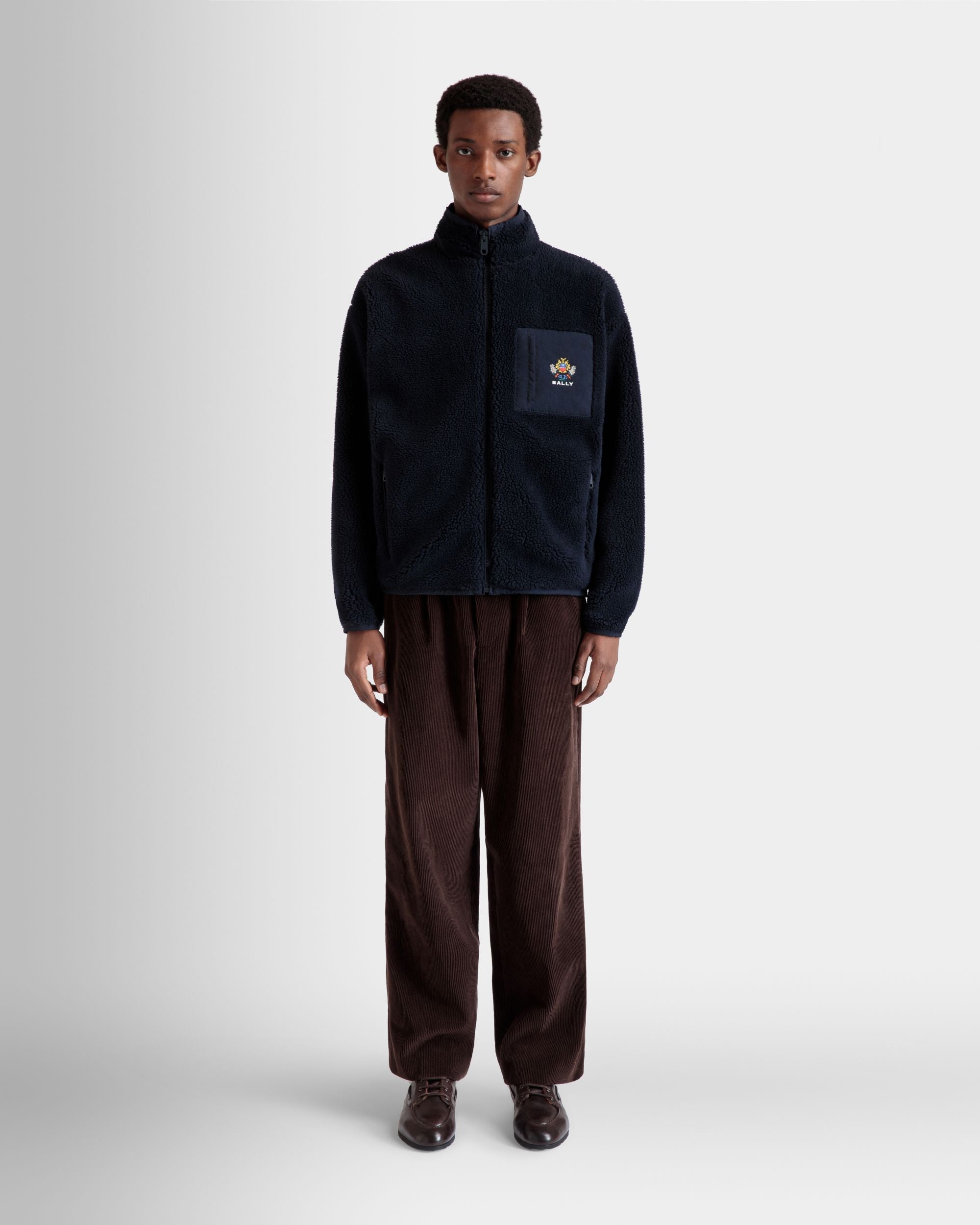 Sudadera De La Cápsula Winter De Felpa Navy Blue Con Cremallera Larga Y Con Flores - Hombre - Bally - 02