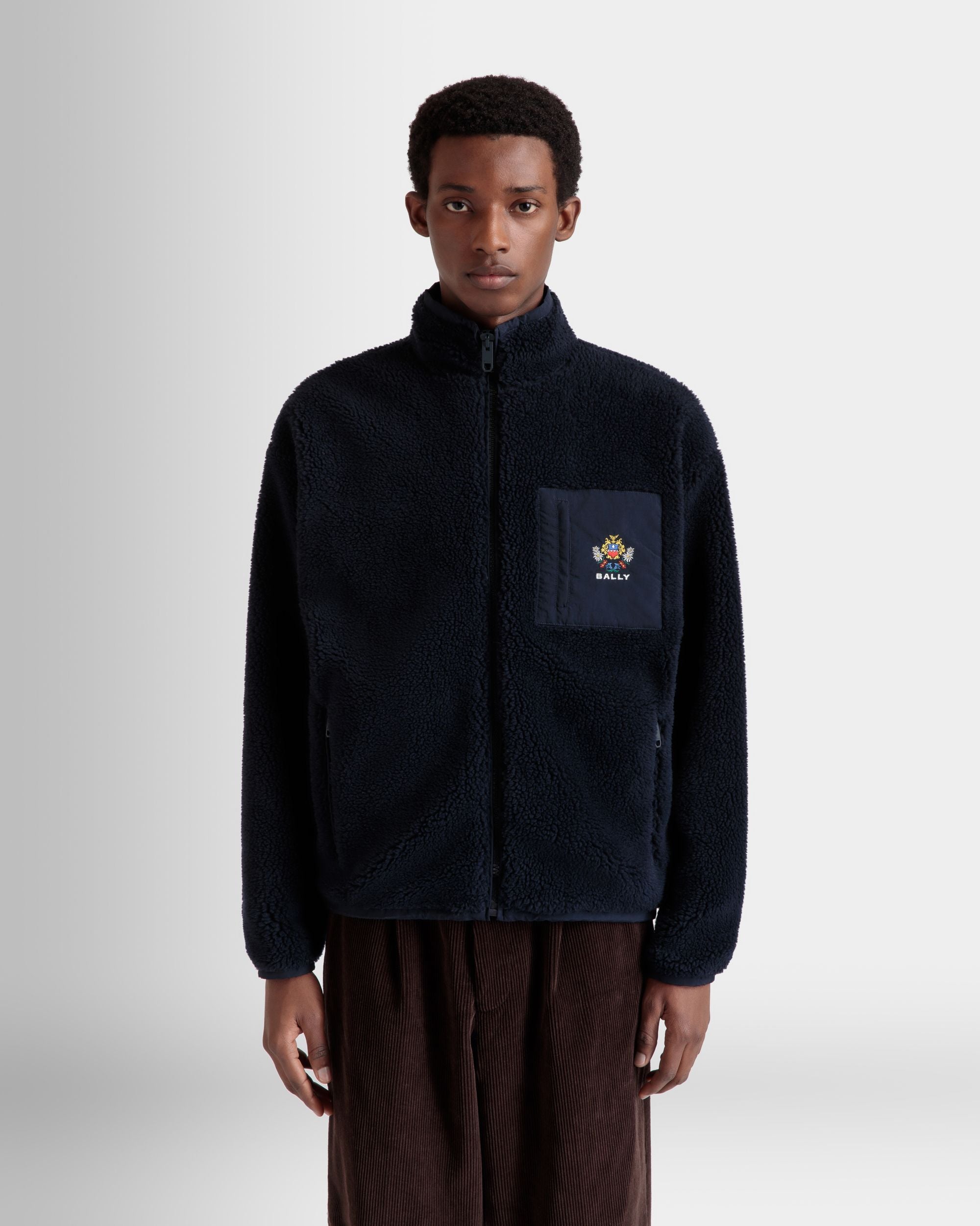 Sudadera De La Cápsula Winter De Felpa Navy Blue Con Cremallera Larga Y Con Flores - Hombre - Bally - 08