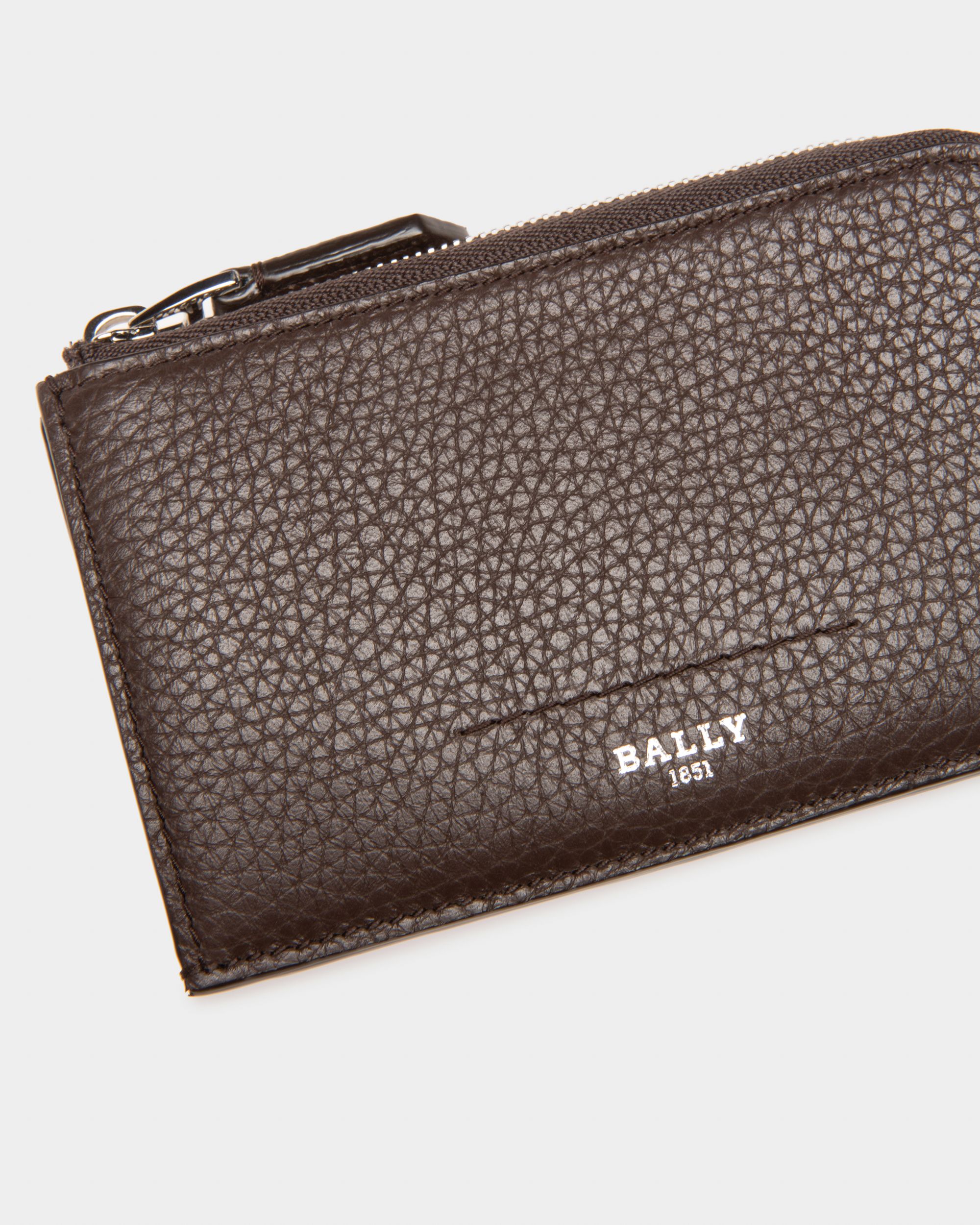 Scord Leather Card Holder In Ebony Brown - Men's - Bally - 03