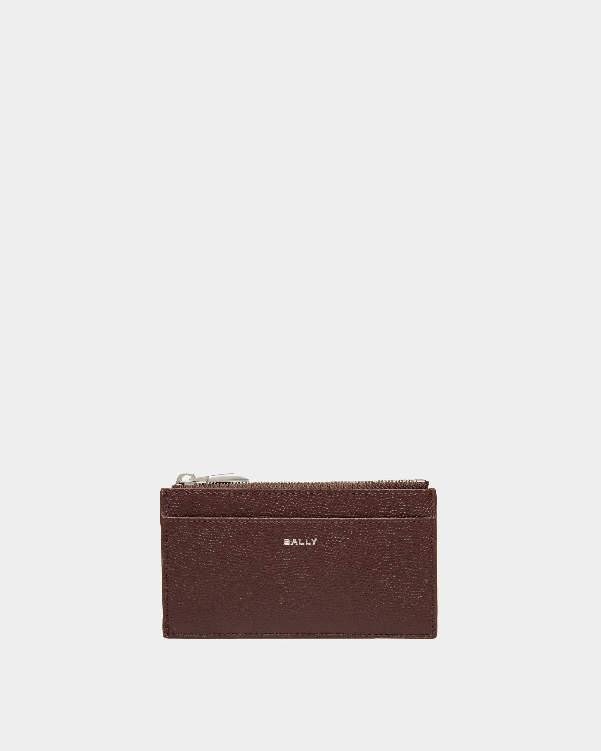 Flag Coin Card Holder In Chestnut Brown And Red Embossed Leather - Men's - Bally - 01