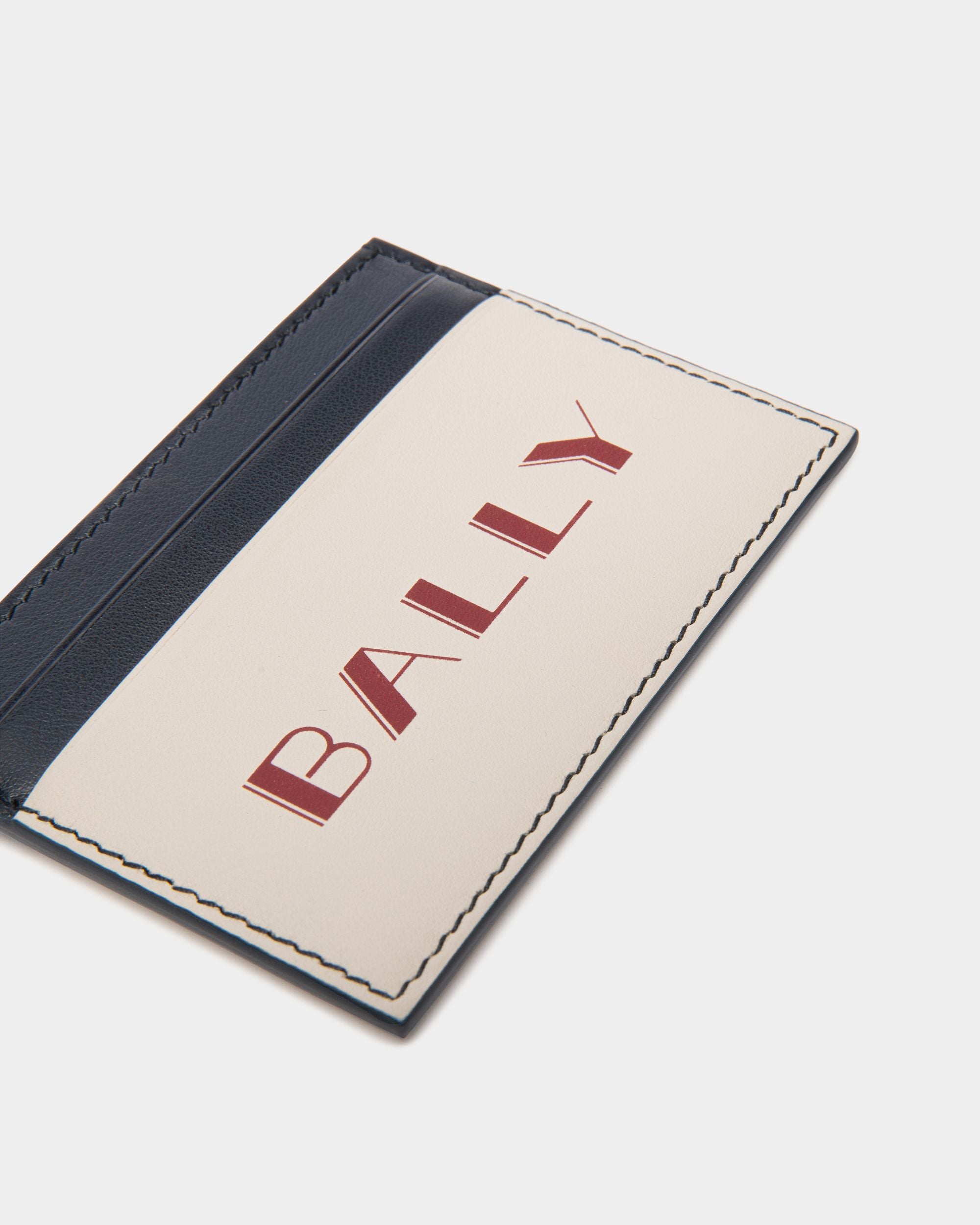 Summer Capsule Credit Card Case In White And Navy Blue Leather - Men's - Bally - 04