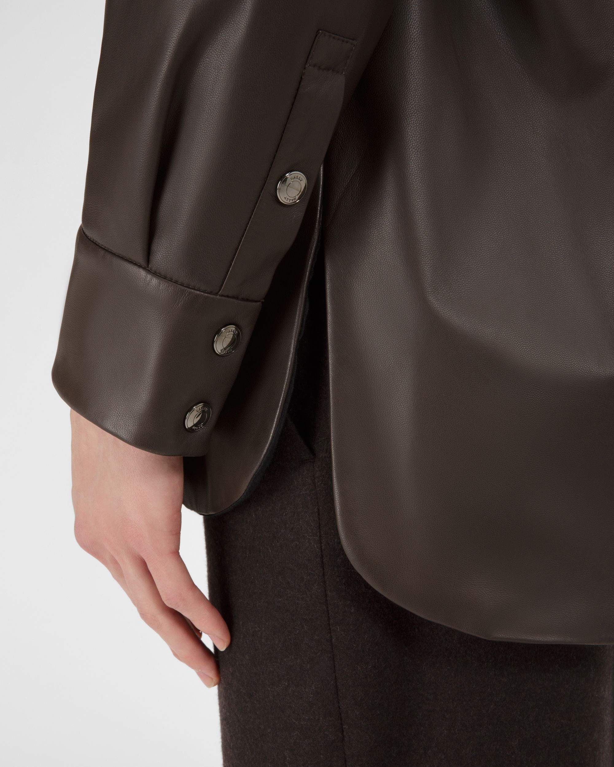 Sobrecamisa Con Cremallera Chaqueta En Piel De Color Marrón Ébano - Hombre - Bally - 02