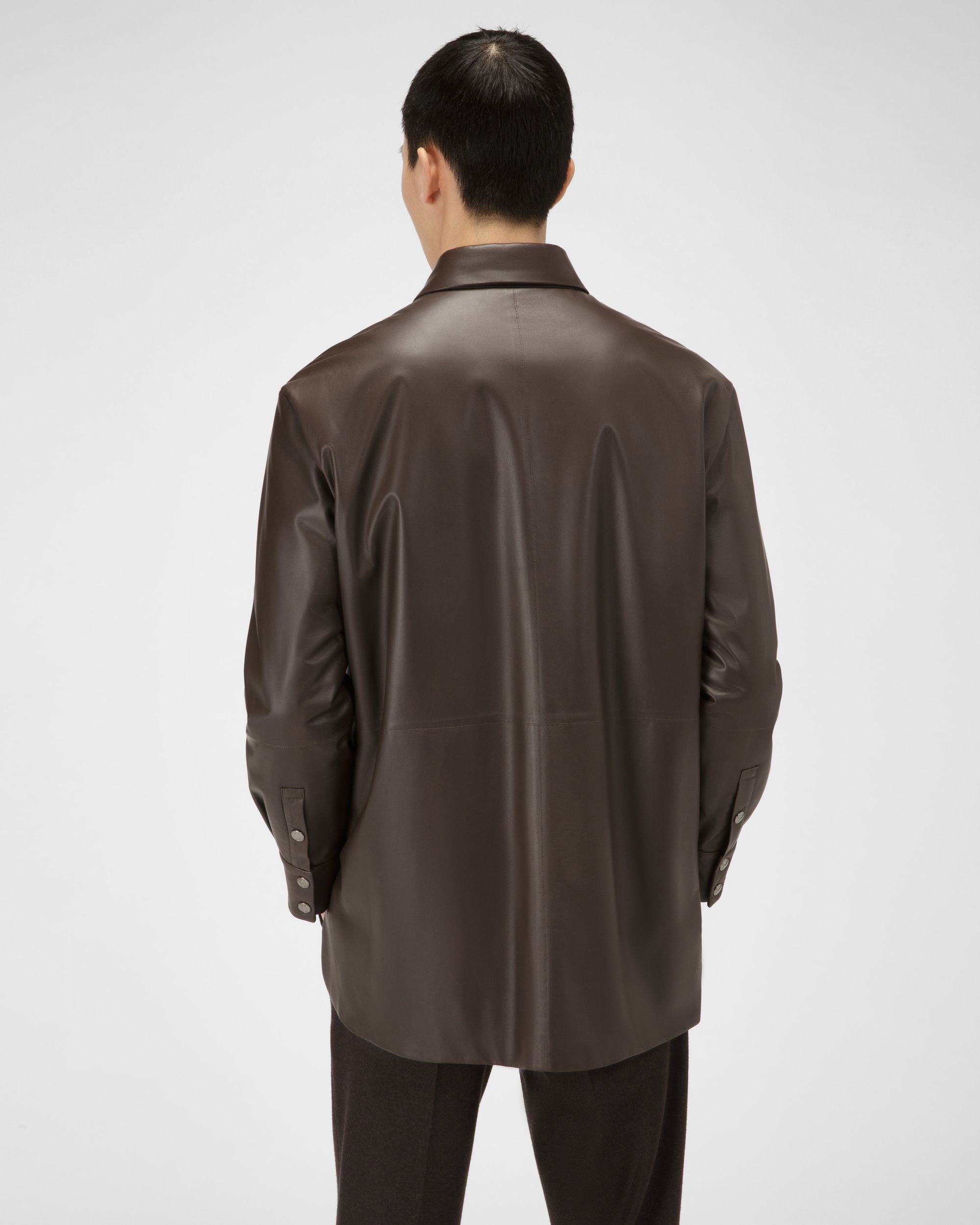 Sobrecamisa Con Cremallera Chaqueta En Piel De Color Marrón Ébano - Hombre - Bally - 03