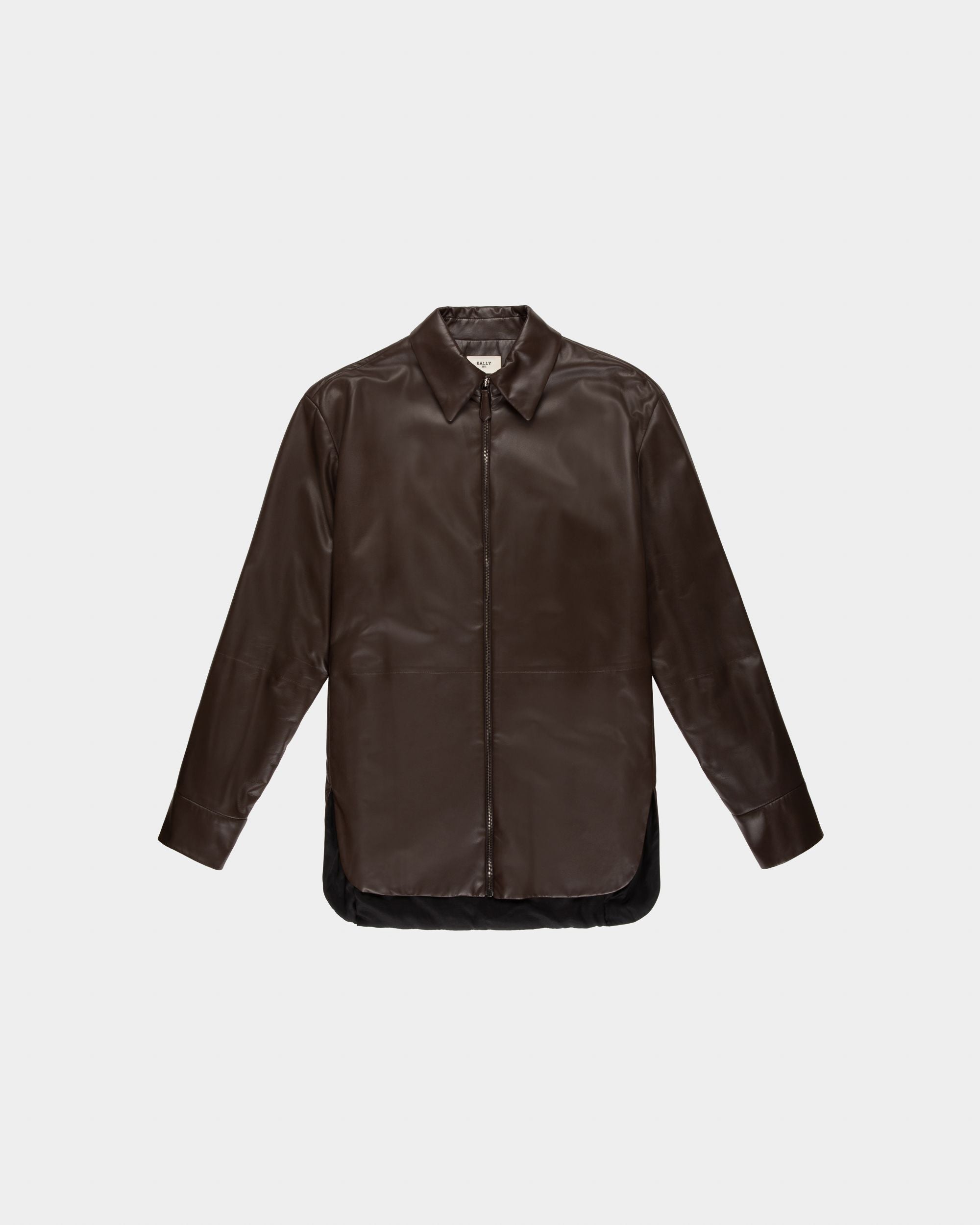 Sobrecamisa Con Cremallera Chaqueta En Piel De Color Marrón Ébano - Hombre - Bally - 04