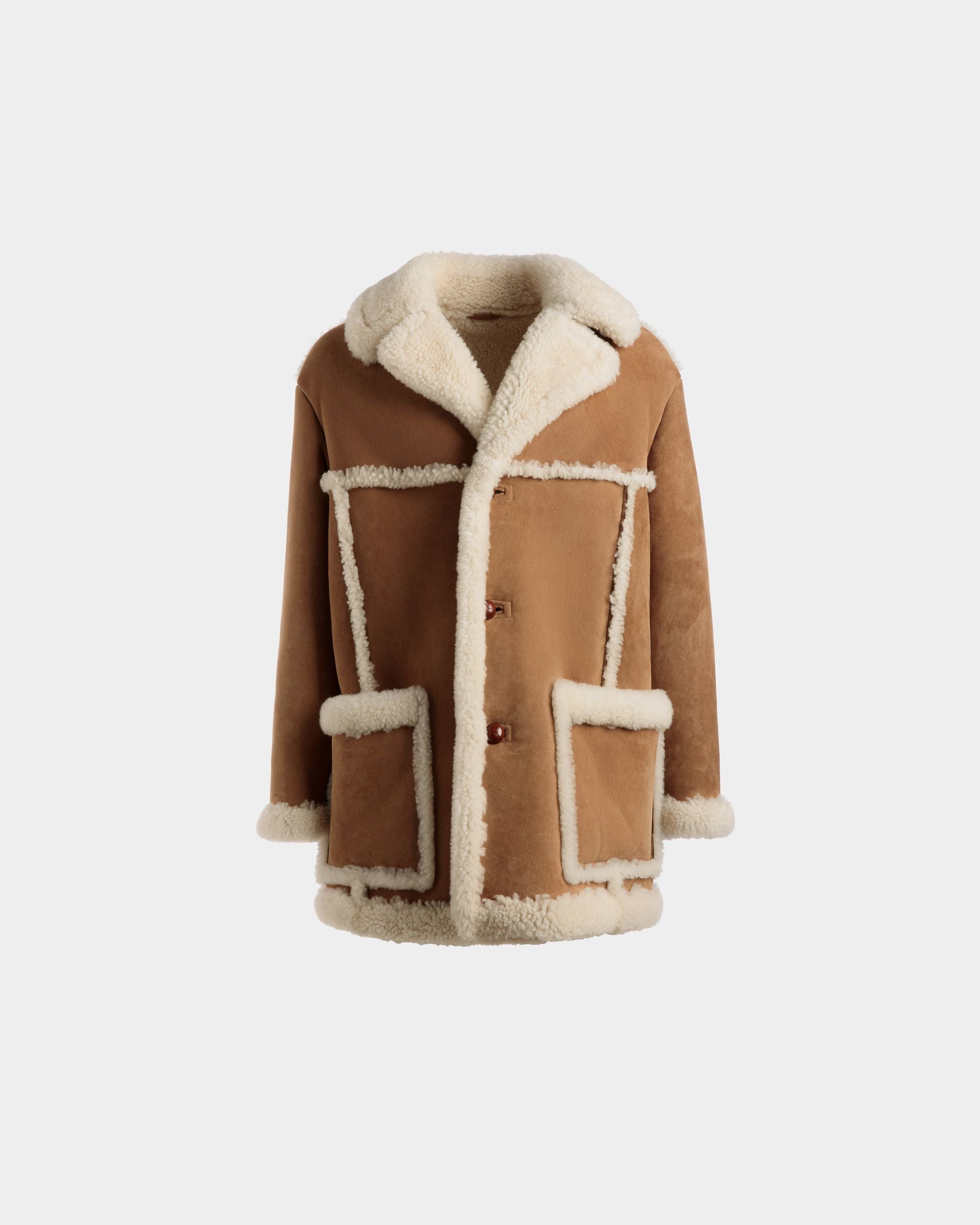 Aviator Coat In Brown Leather and Merino - Men's - Bally - 01