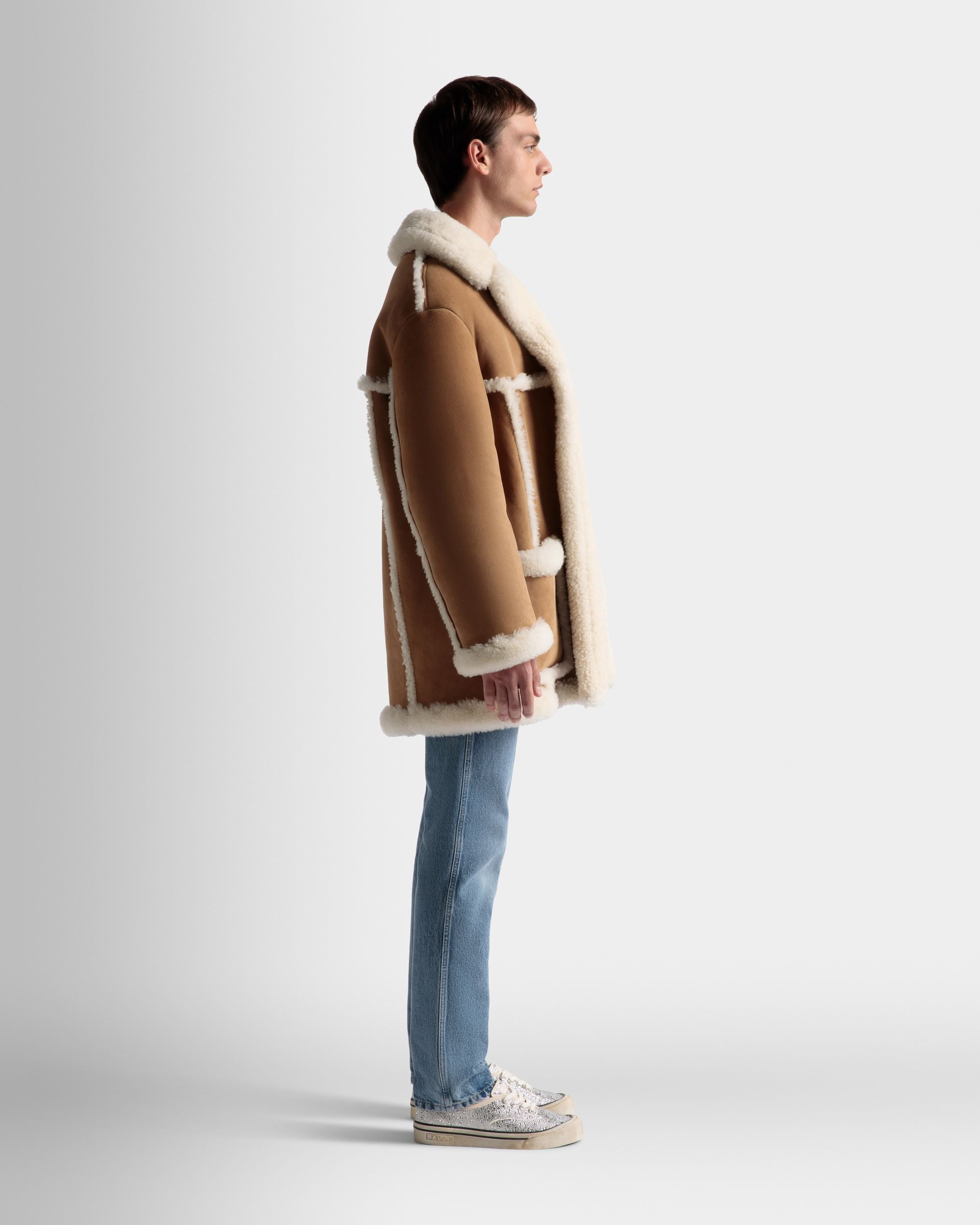 Aviator Coat In Brown Leather and Merino - Men's - Bally - 05