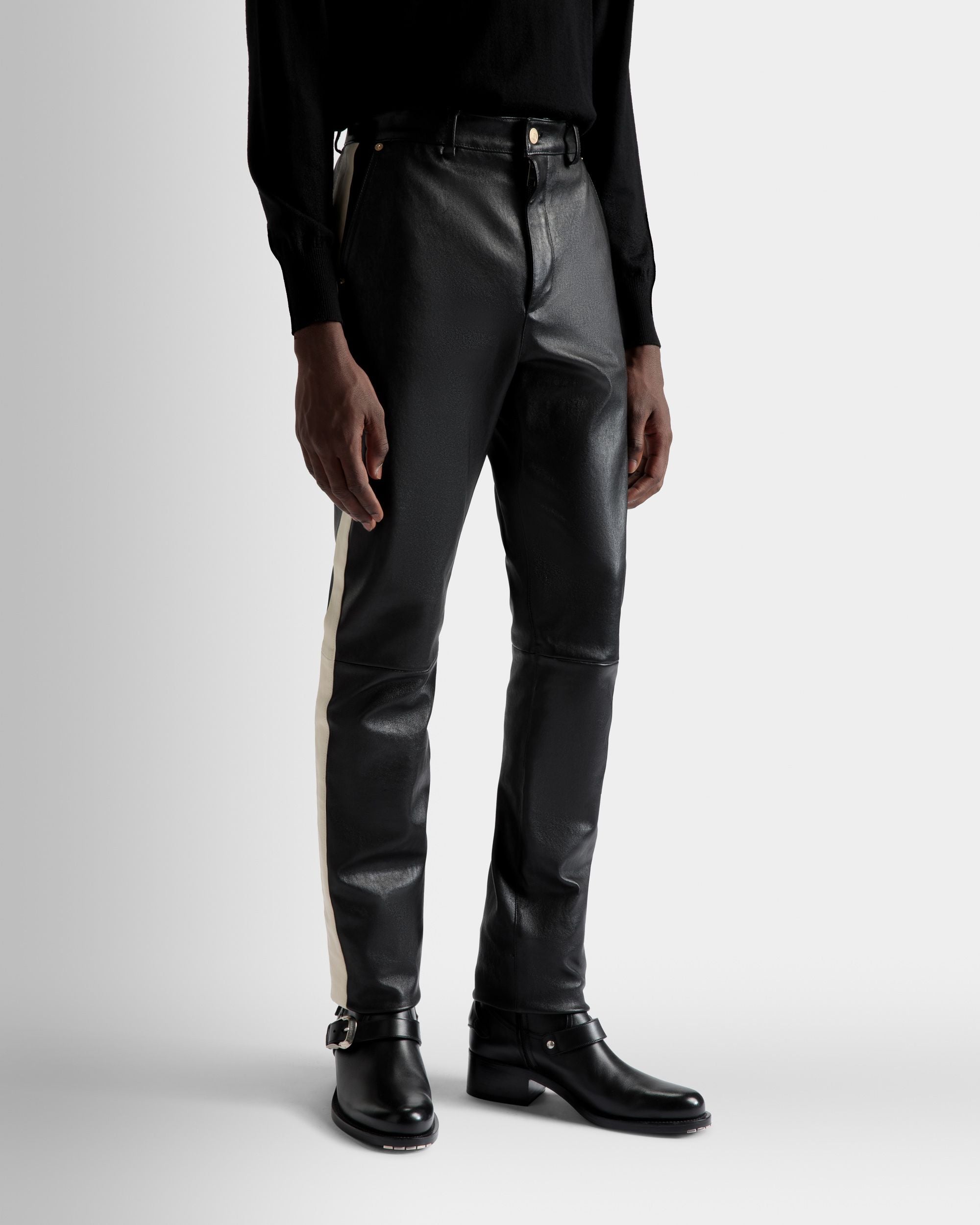 Pantalones Elásticos De Napa De Piel Negra - Hombre - Bally - 03
