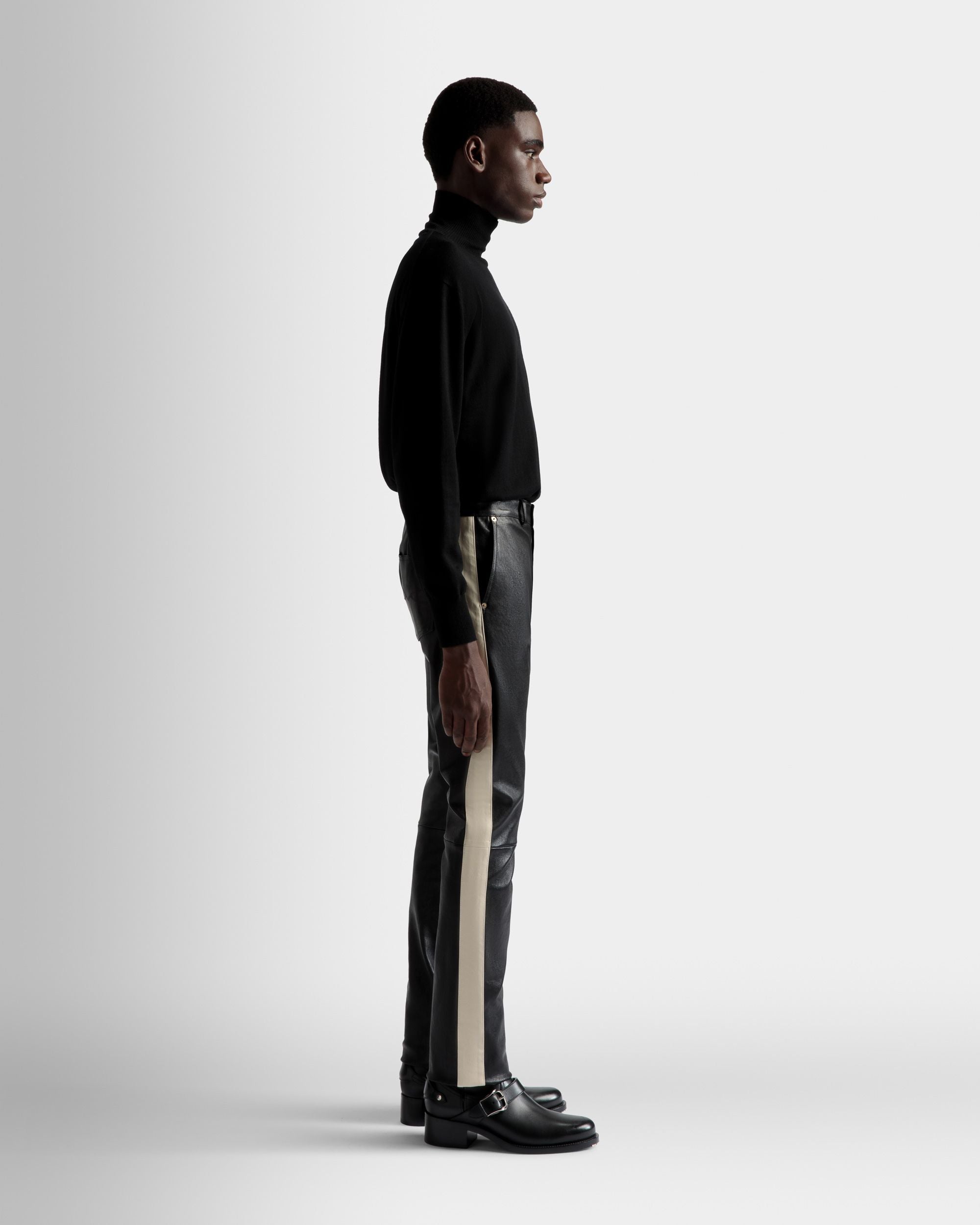 Pantalones Elásticos De Napa De Piel Negra - Hombre - Bally - 05