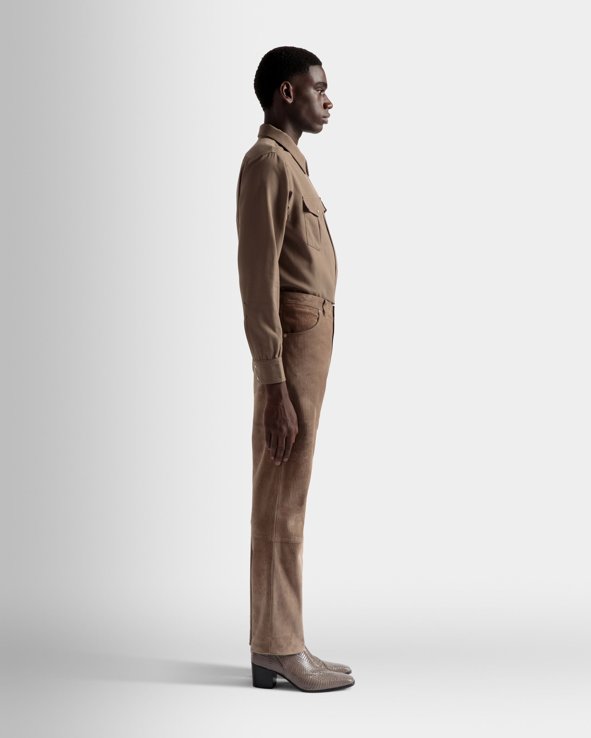 Pantalones Rectos De Piel Color Sepia - Hombre - Bally - 05
