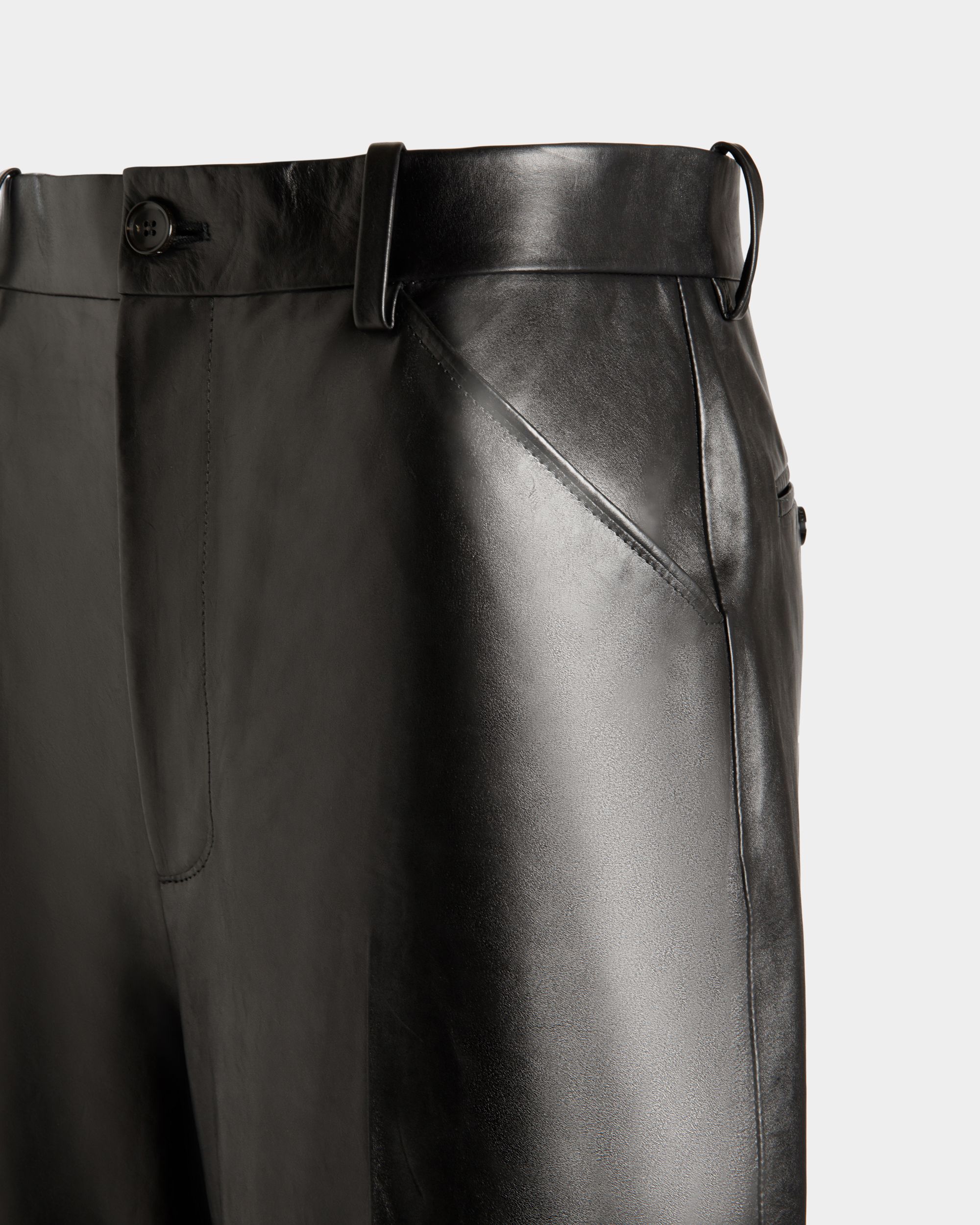 High Waist Pants In Black Leather - Men's - Bally - 03