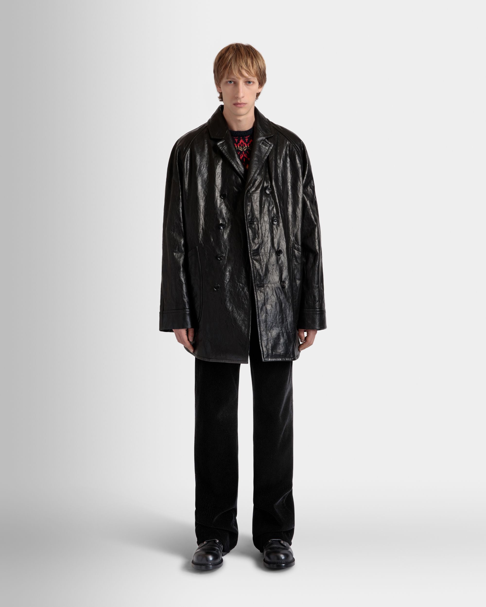 Abrigo De Doble Botonadura De Piel Negra - Hombre - Bally - 02