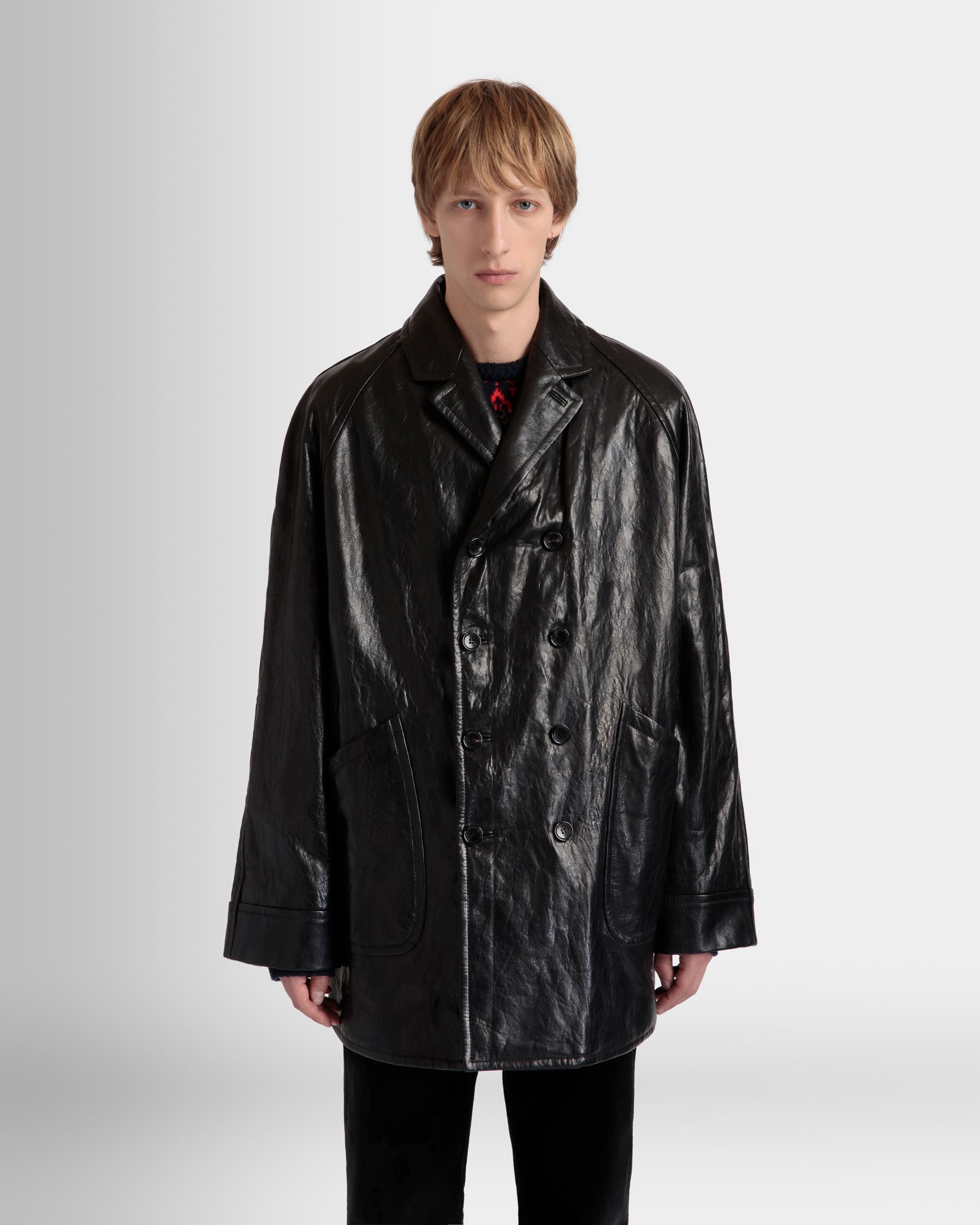 Abrigo De Doble Botonadura De Piel Negra - Hombre - Bally - 03