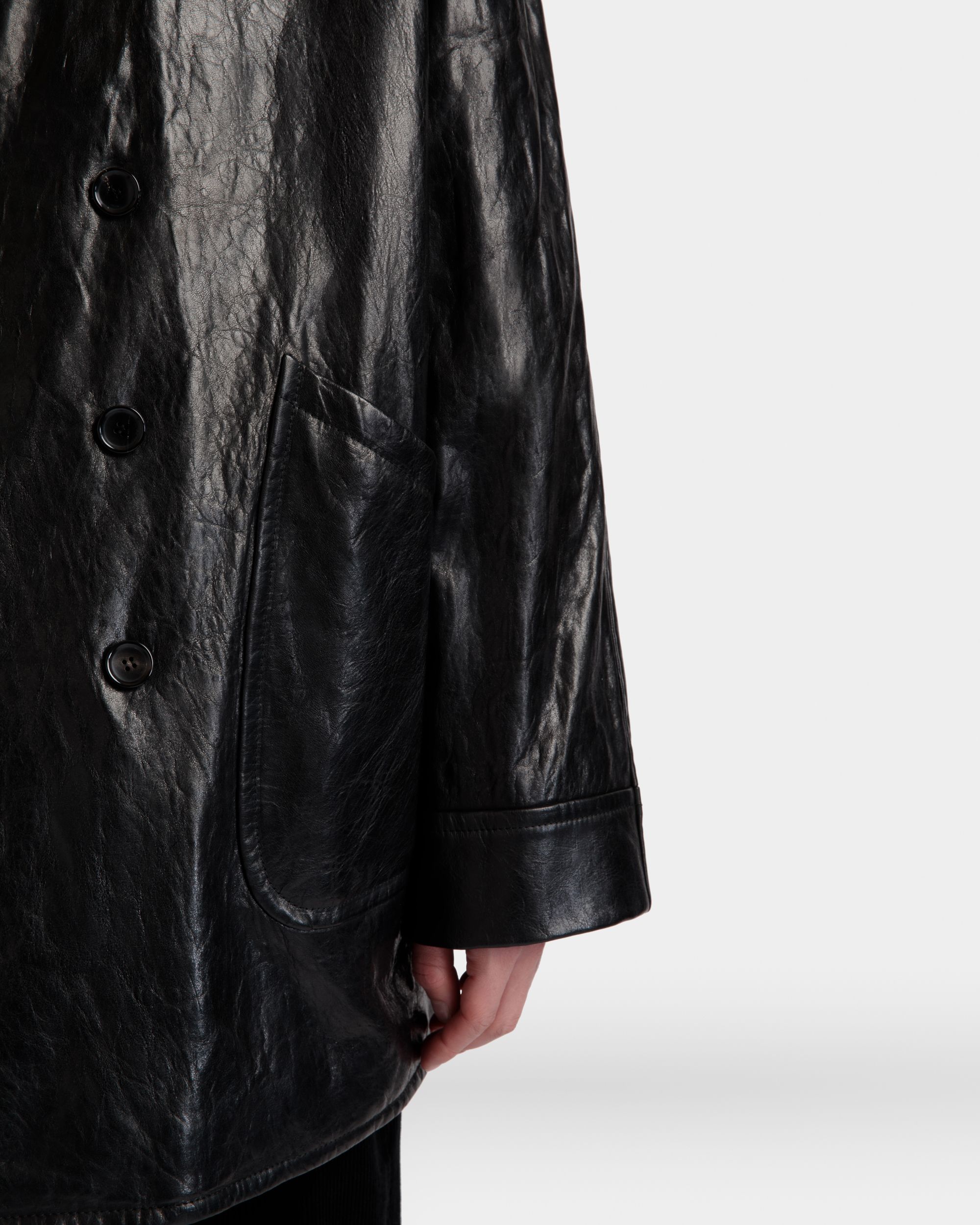 Abrigo De Doble Botonadura De Piel Negra - Hombre - Bally - 04