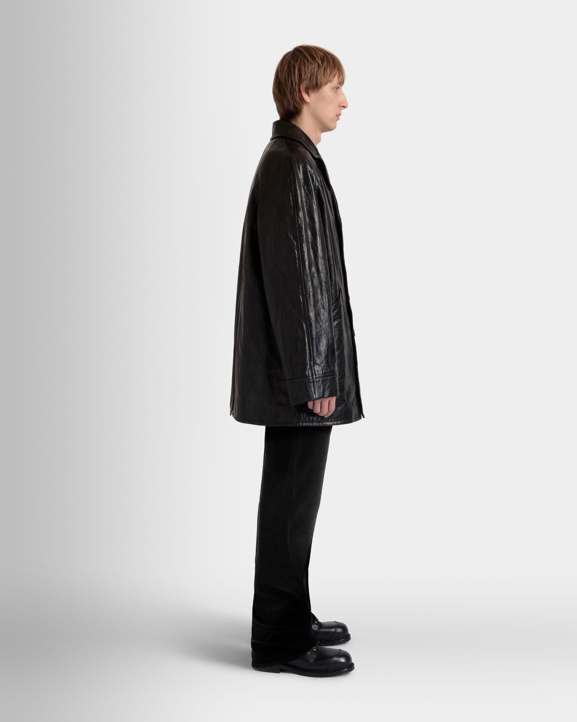 Abrigo De Doble Botonadura De Piel Negra - Hombre - Bally - 05