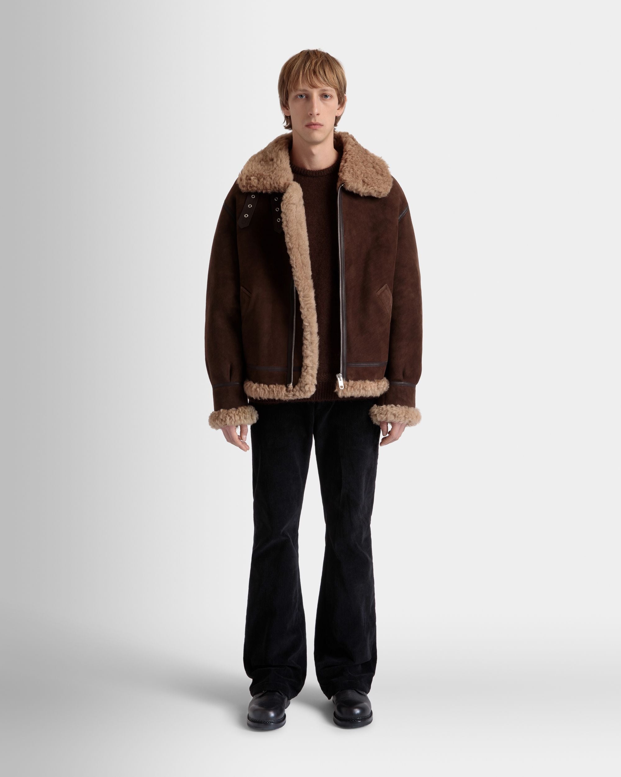 Cazadora De Aviador De Borreguillo Marrón Y Beige - Hombre - Bally - 02
