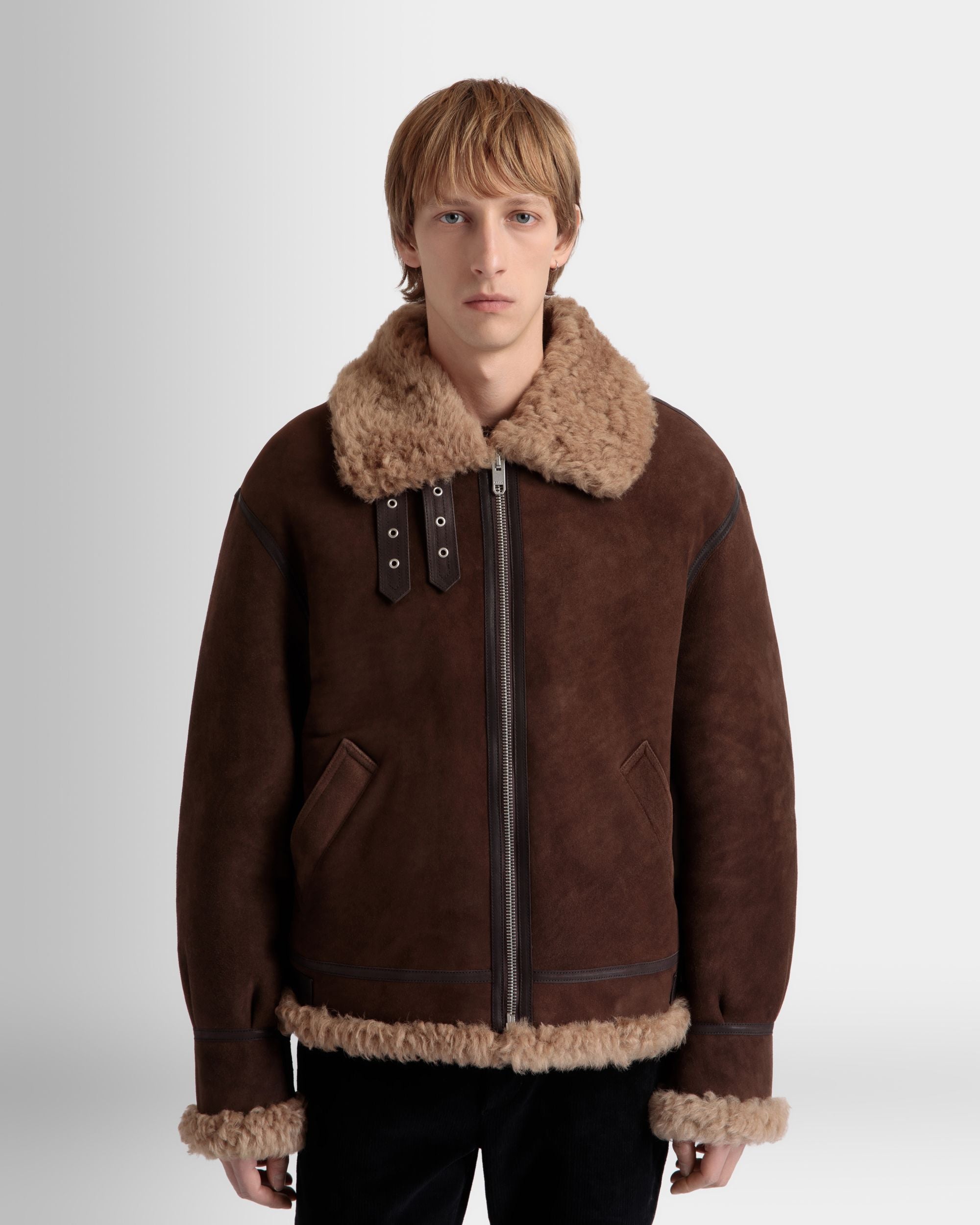 Cazadora De Aviador De Borreguillo Marrón Y Beige - Hombre - Bally - 03