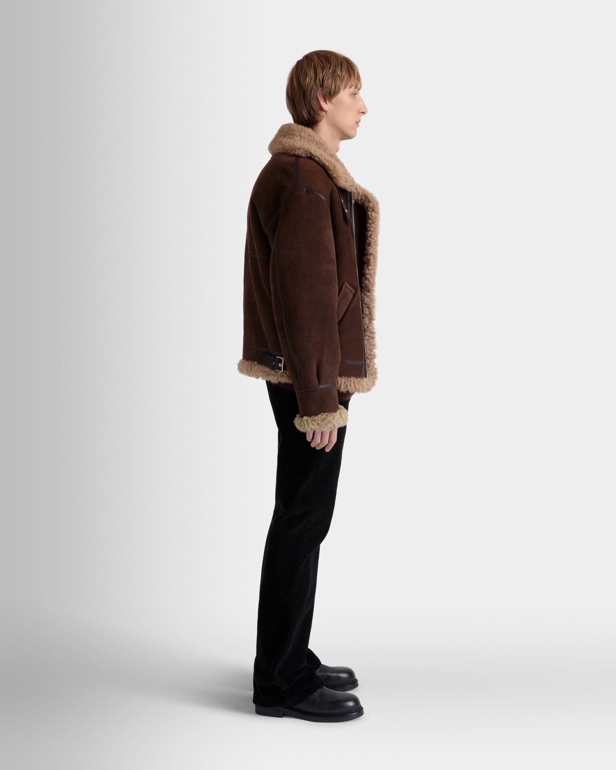 Cazadora De Aviador De Borreguillo Marrón Y Beige - Hombre - Bally - 05