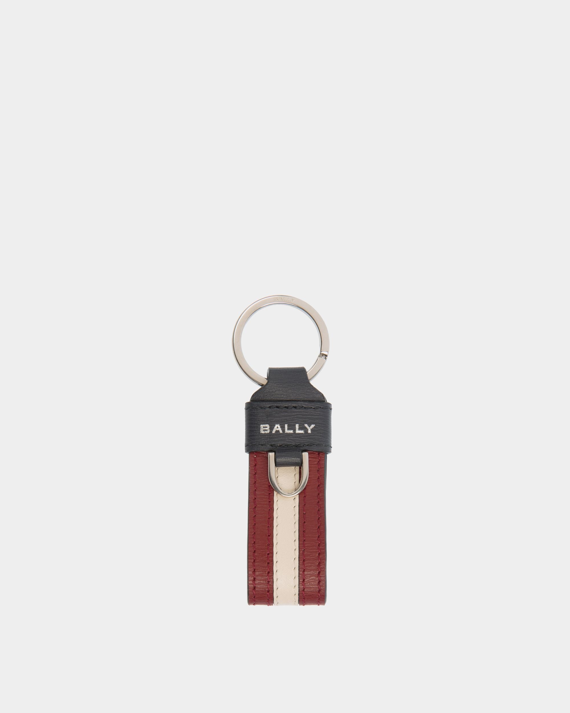 Ribbon Keyring In Navy Blue Leather - Men's - Bally - 01