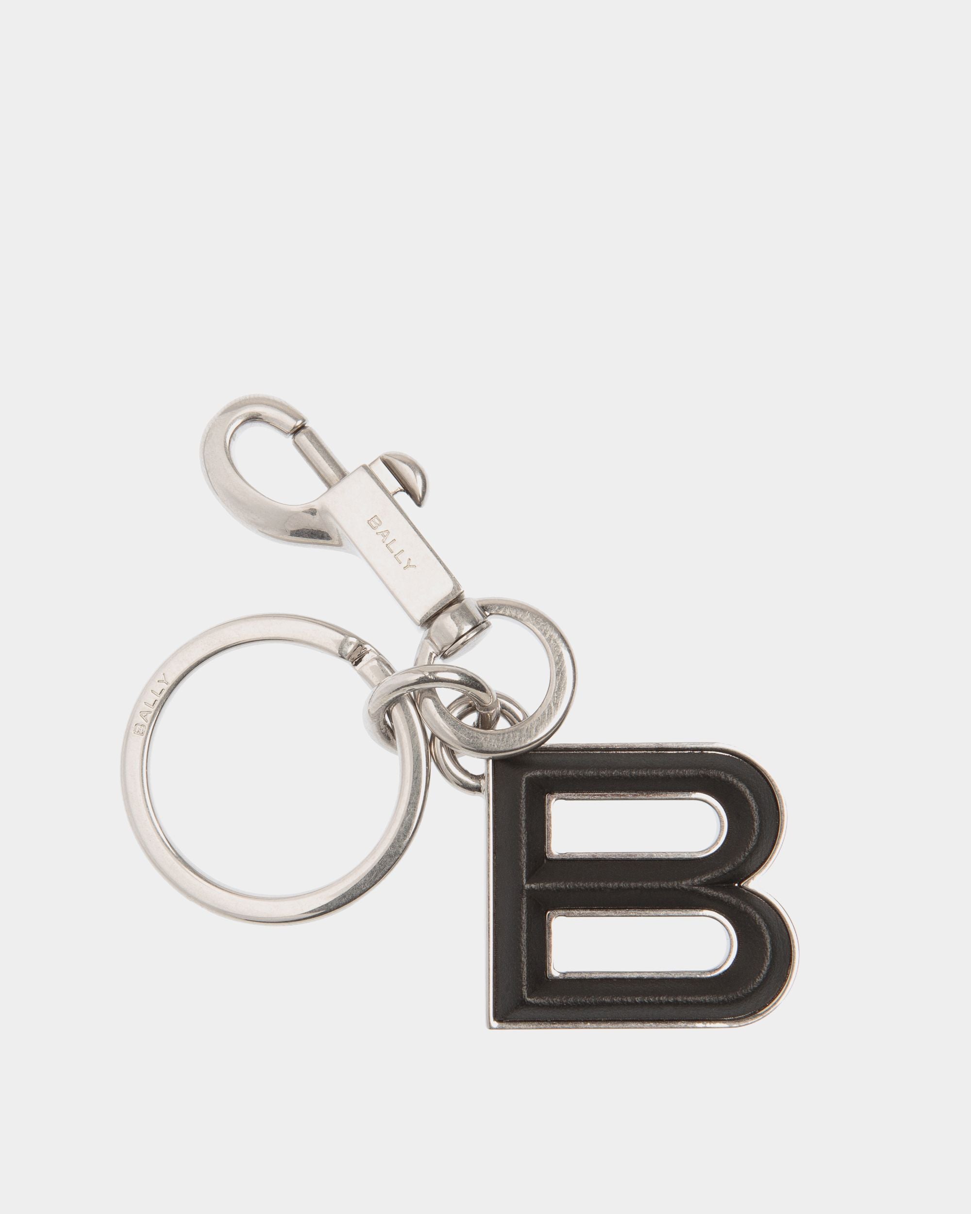 Crossing Keyring In Metal And Black Leather - Men's - Bally - 01