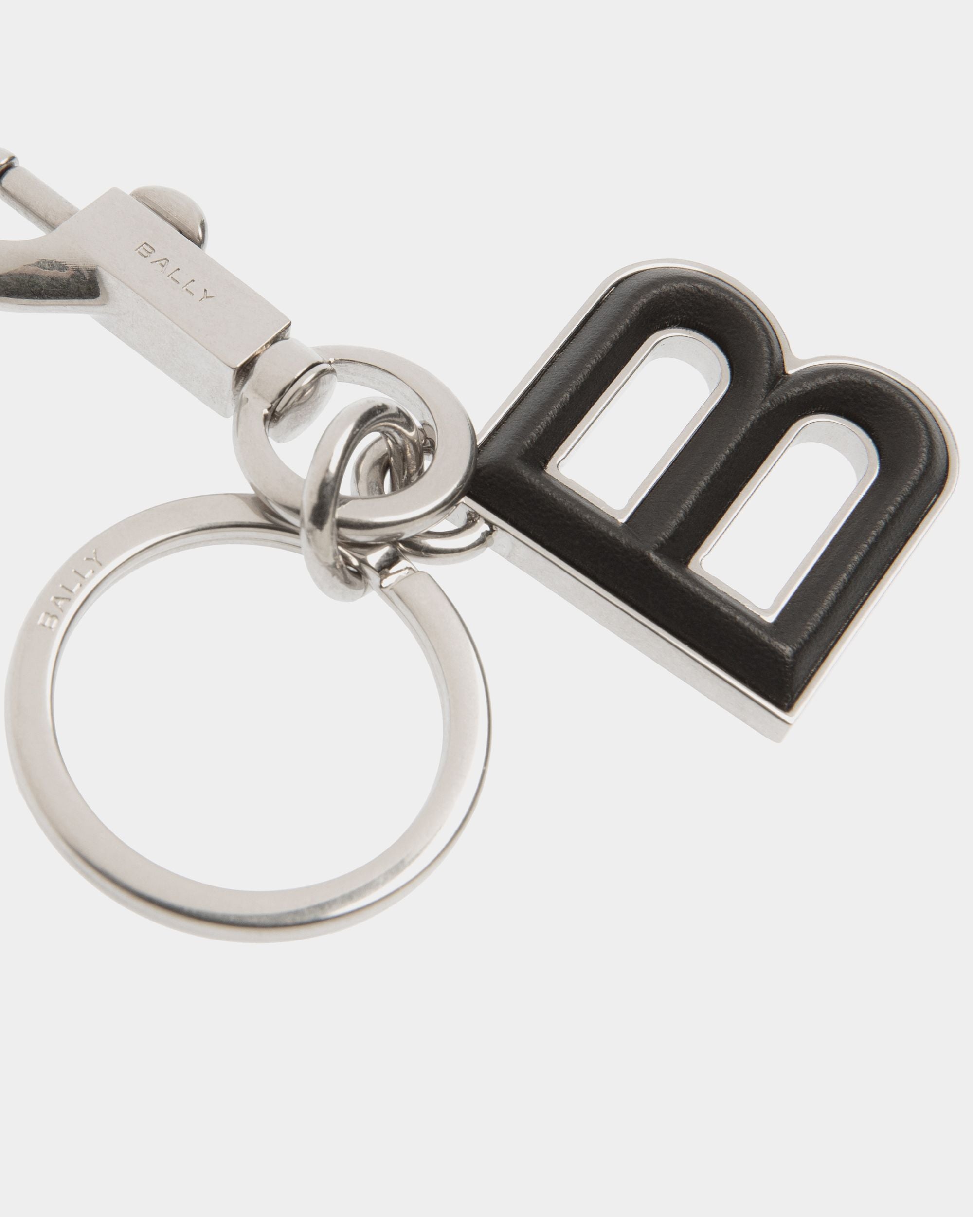 Crossing Keyring In Metal And Black Leather - Men's - Bally - 03