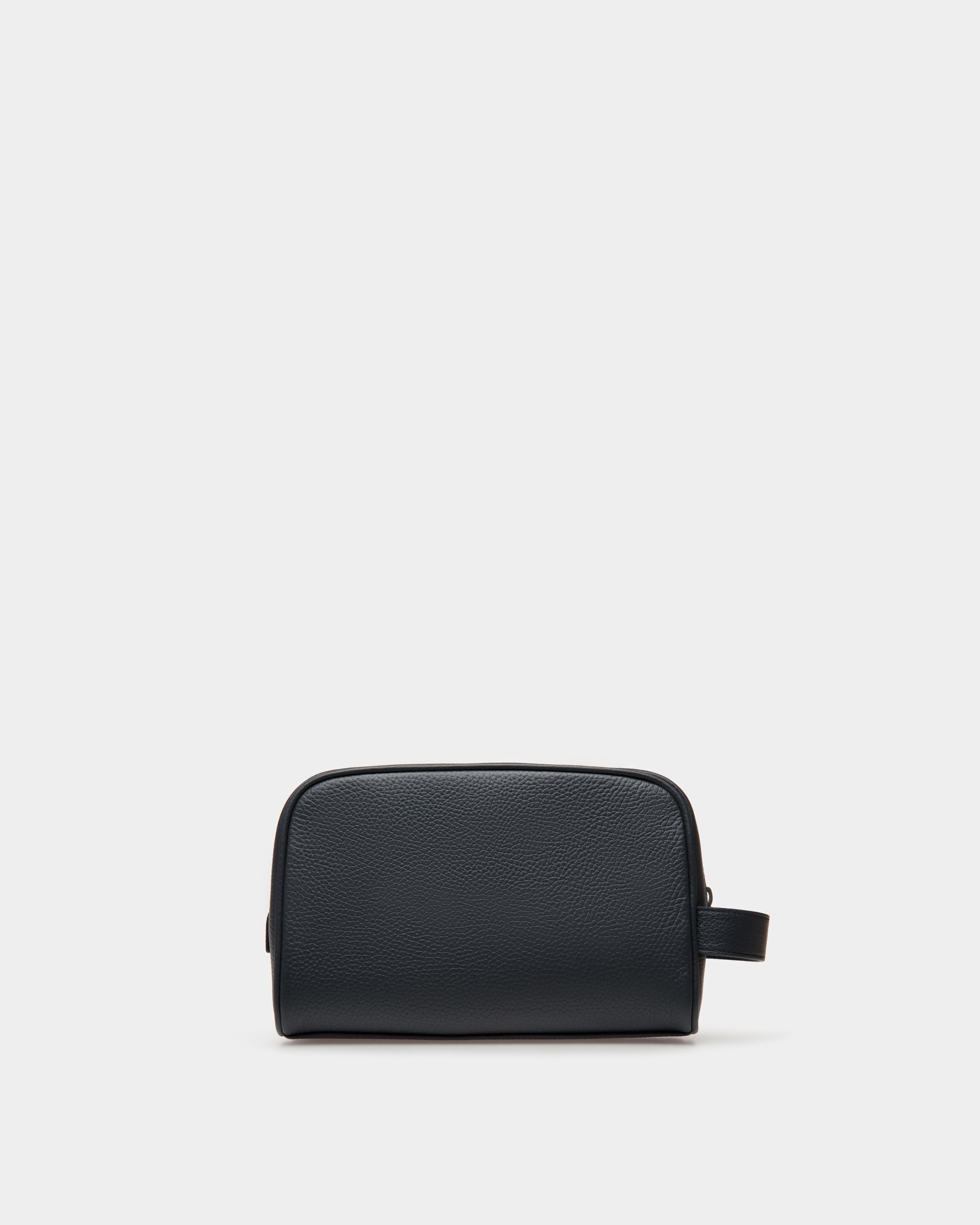 Ribbon Toiletry Bag In Blue Leather - Men's - Bally - 02