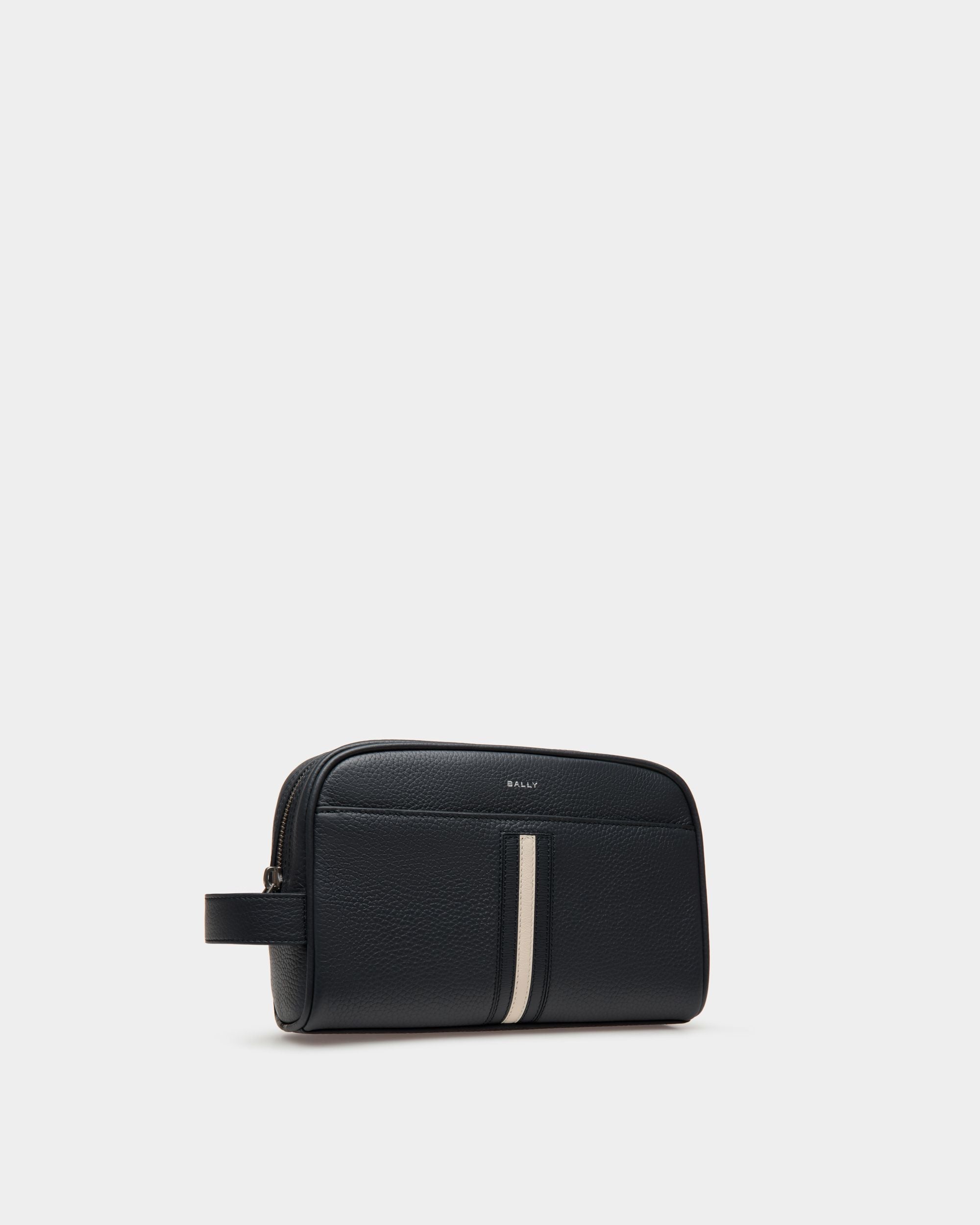Ribbon Toiletry Bag In Blue Leather - Men's - Bally - 03