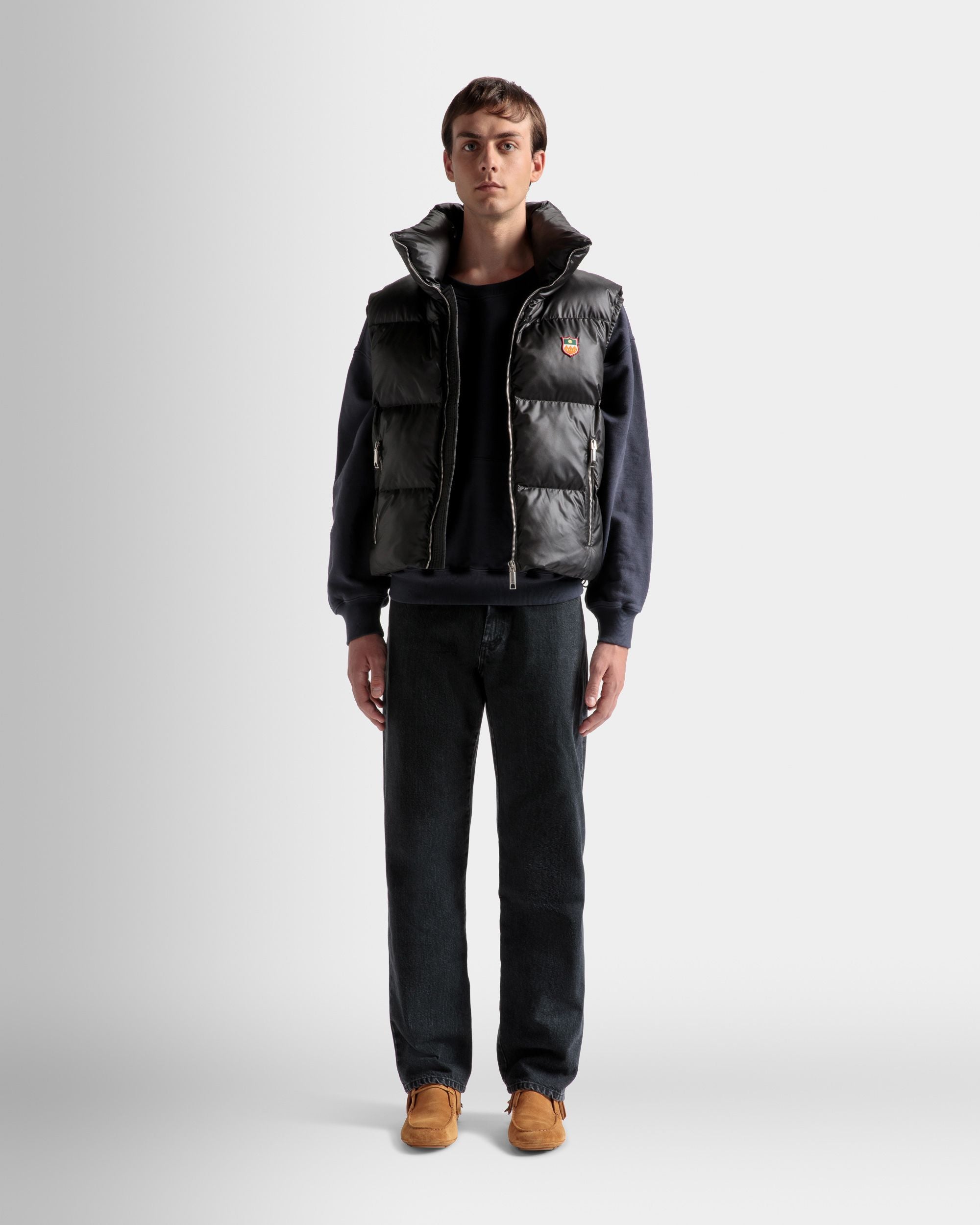 High Neck Puffer Gilet In Black Nylon - Men's - Bally - 02