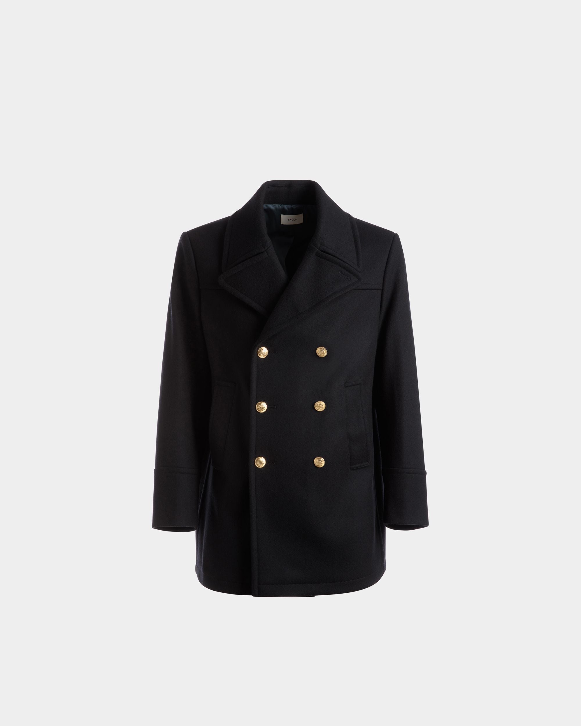 Double Breasted Coat In Navy Wool Mix - Men's - Bally - 01