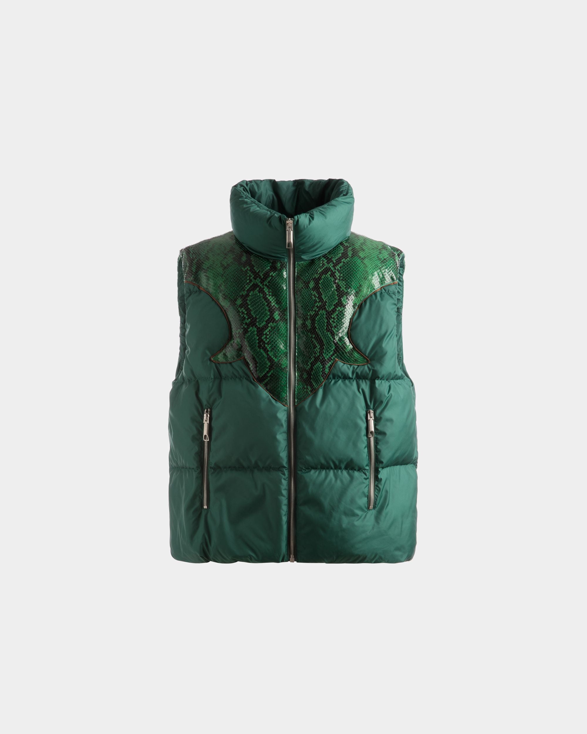 High Neck Puffer Gilet In Kelly Green Nylon - Men's - Bally - 01