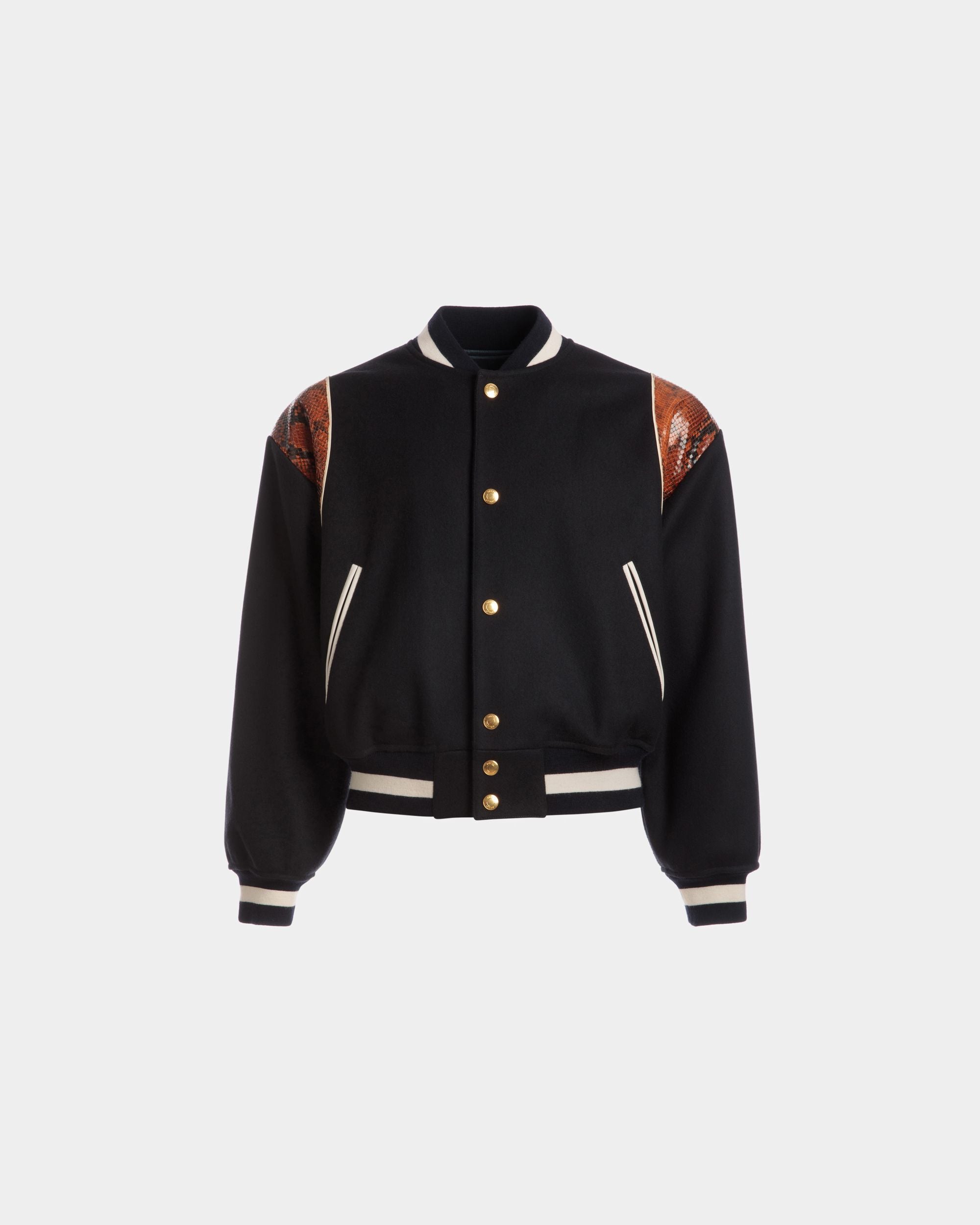 Chaqueta Letterman De Mezcla De Lana Azul Marino - Hombre - Bally - 01
