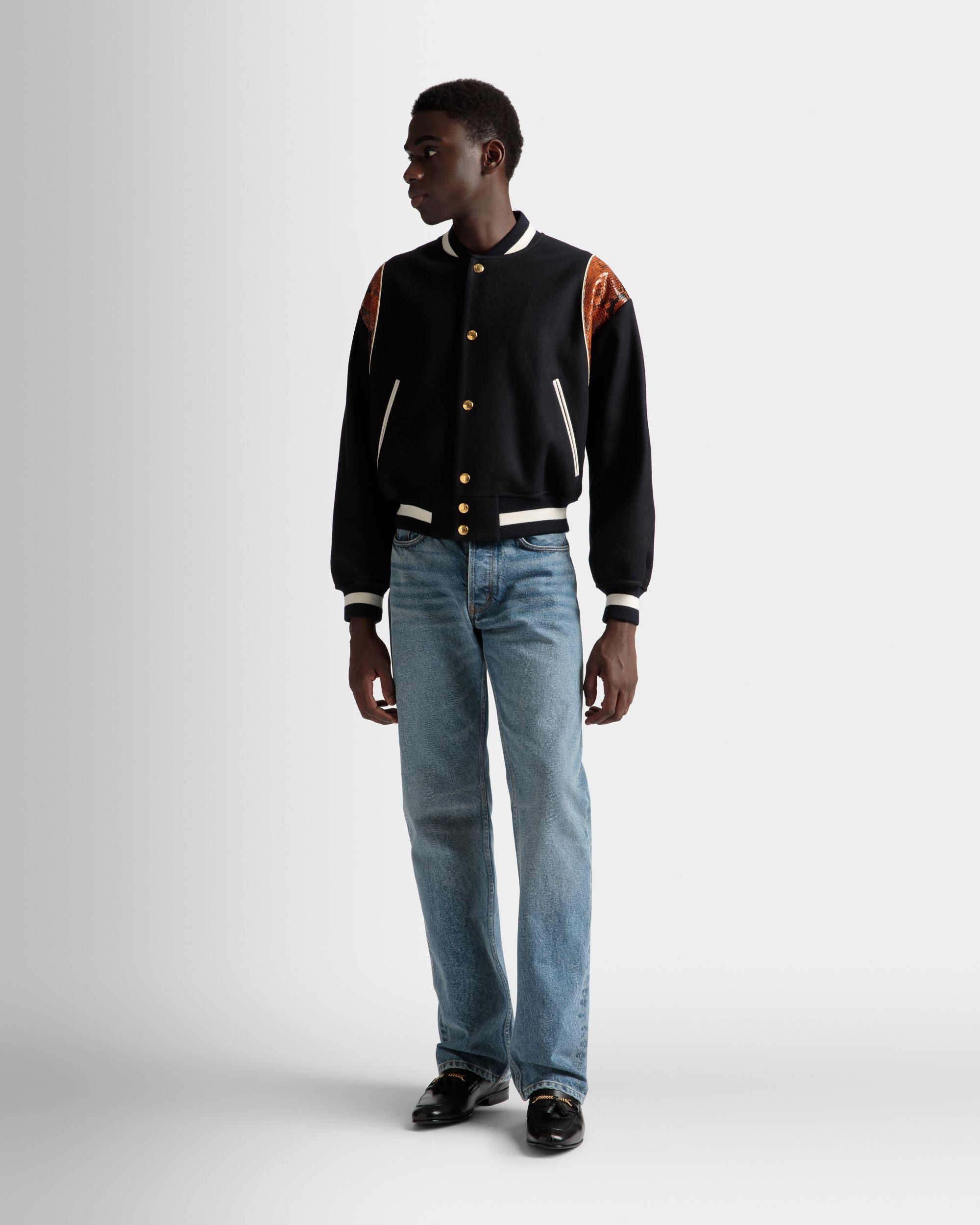 Chaqueta Letterman De Mezcla De Lana Azul Marino - Hombre - Bally - 02