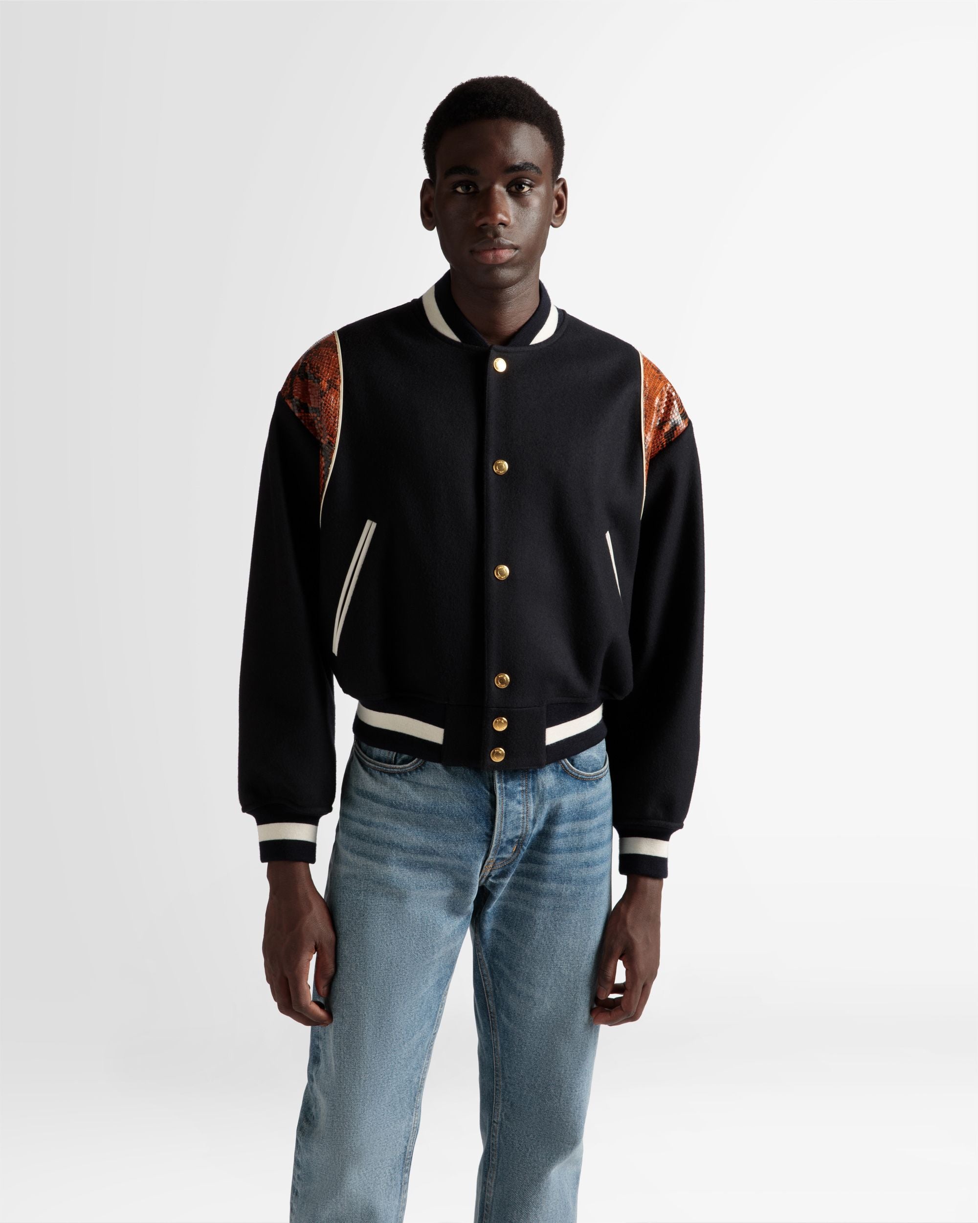 Chaqueta Letterman De Mezcla De Lana Azul Marino - Hombre - Bally - 03